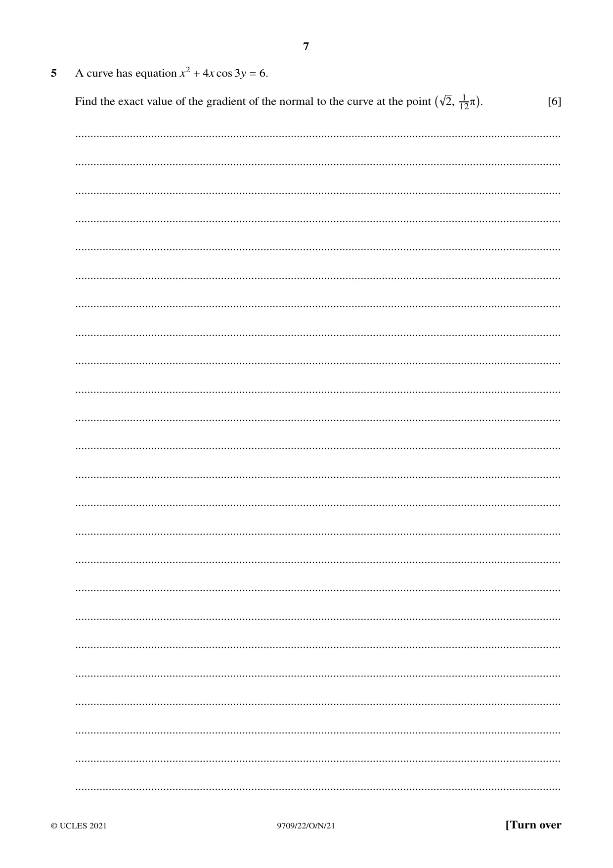 Cambridge A Level Mathematics 9709 2021 Oct/Nov Paper 2 · Variant 2 question paper, page 7 of 12
