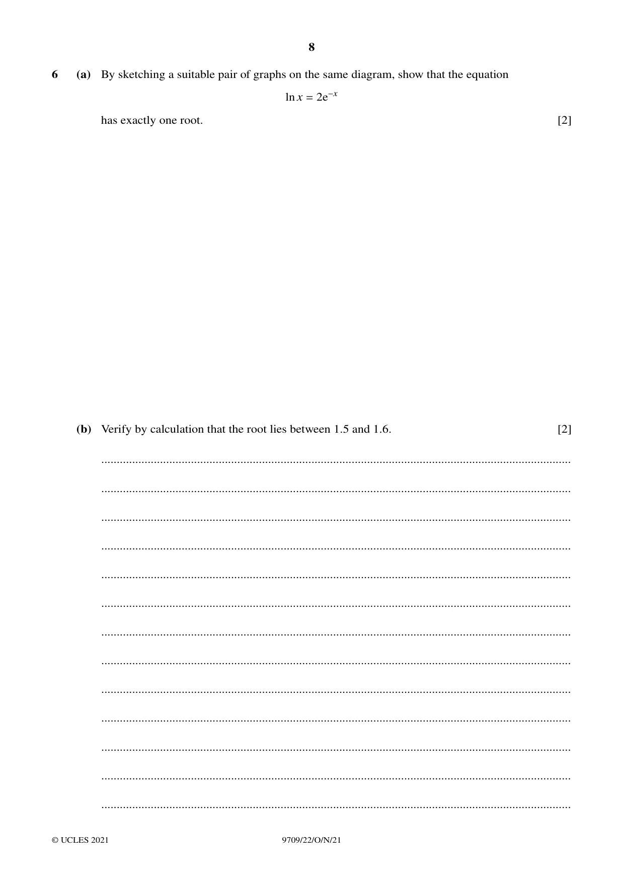 Cambridge A Level Mathematics 9709 2021 Oct/Nov Paper 2 · Variant 2 question paper, page 8 of 12
