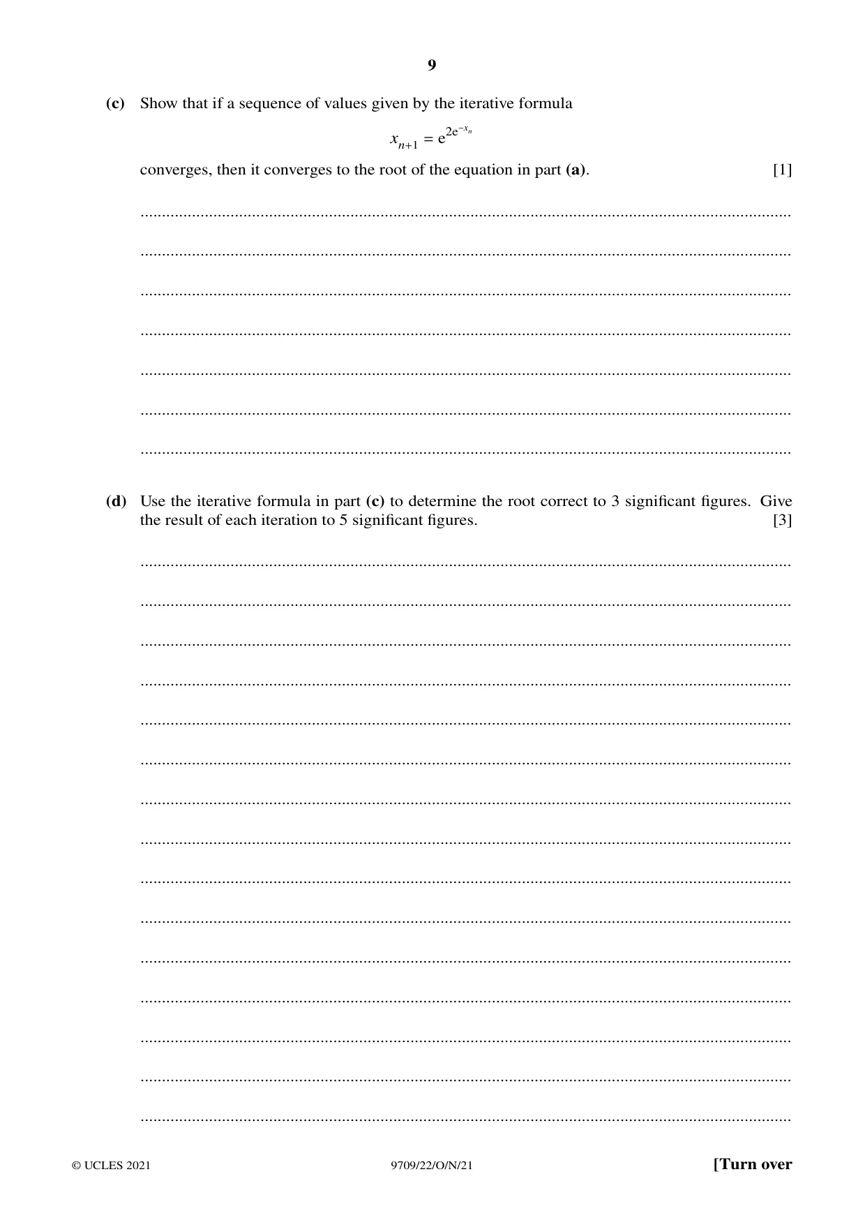 Cambridge A Level Mathematics 9709 2021 Oct/Nov Paper 2 · Variant 2 question paper, page 9 of 12
