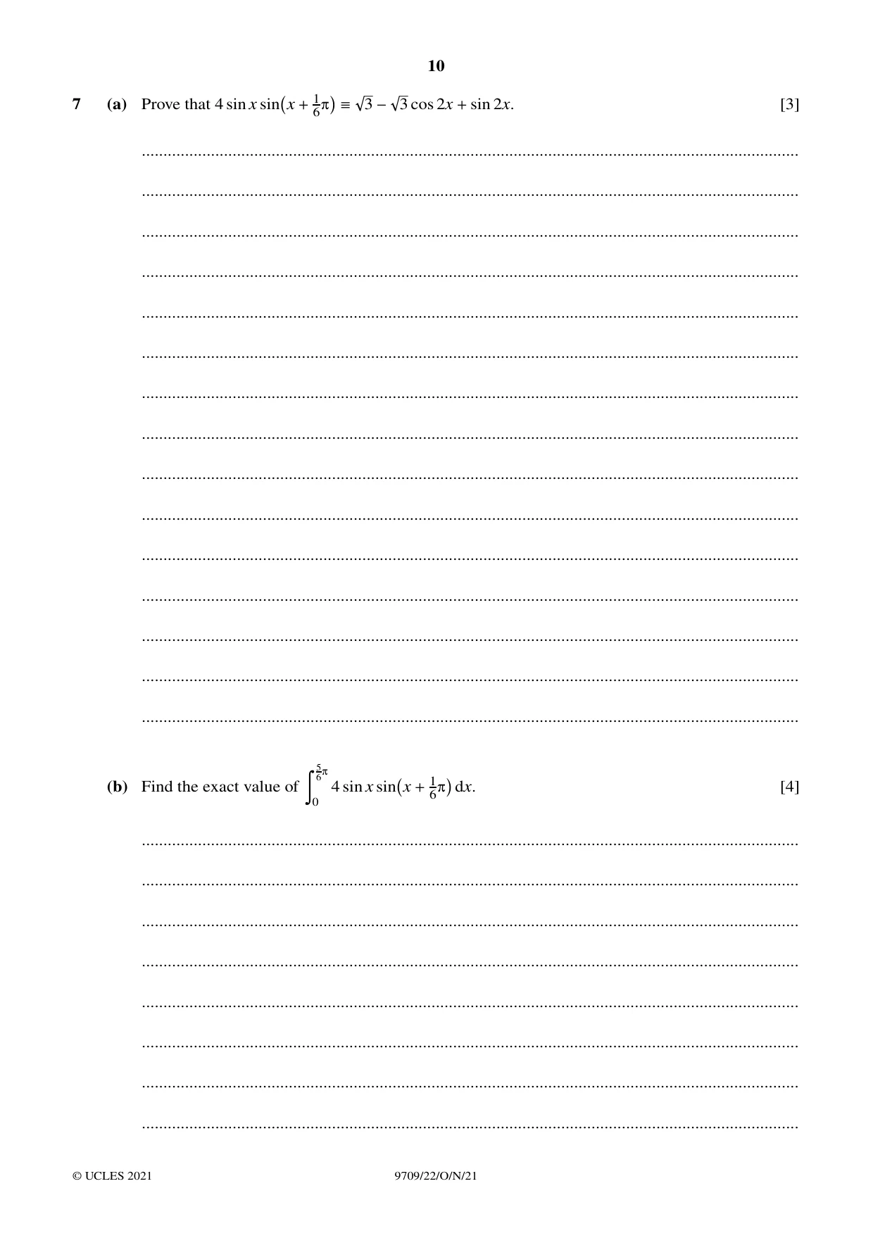 Cambridge A Level Mathematics 9709 2021 Oct/Nov Paper 2 · Variant 2 question paper, page 10 of 12