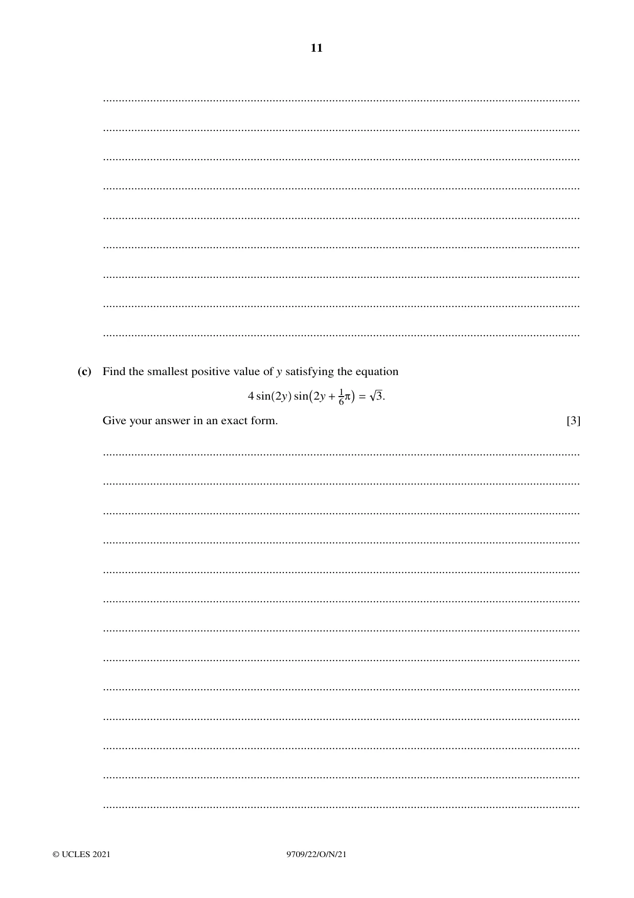 Cambridge A Level Mathematics 9709 2021 Oct/Nov Paper 2 · Variant 2 question paper, page 11 of 12