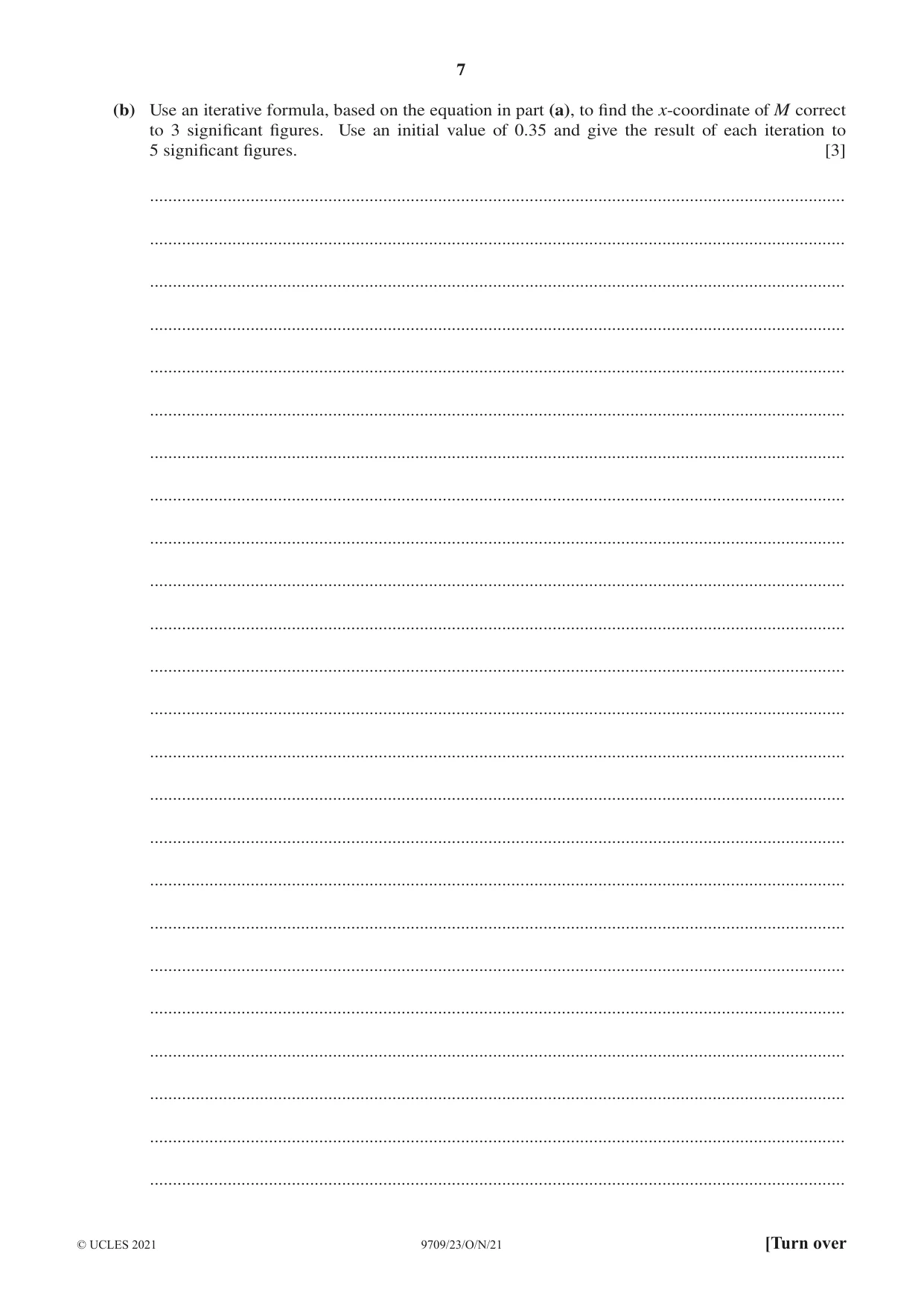Cambridge A Level Mathematics 9709 2021 Oct/Nov Paper 2 · Variant 3 question paper, page 7 of 16