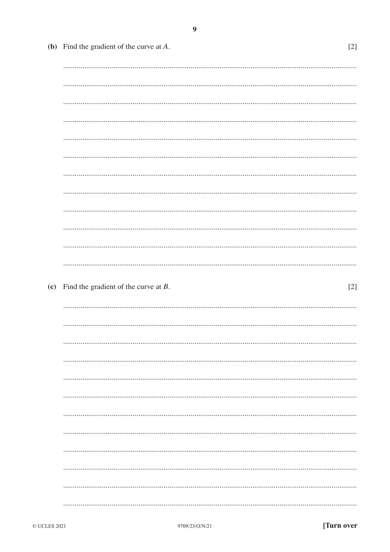 Cambridge A Level Mathematics 9709 2021 Oct/Nov Paper 2 · Variant 3 question paper, page 9 of 16