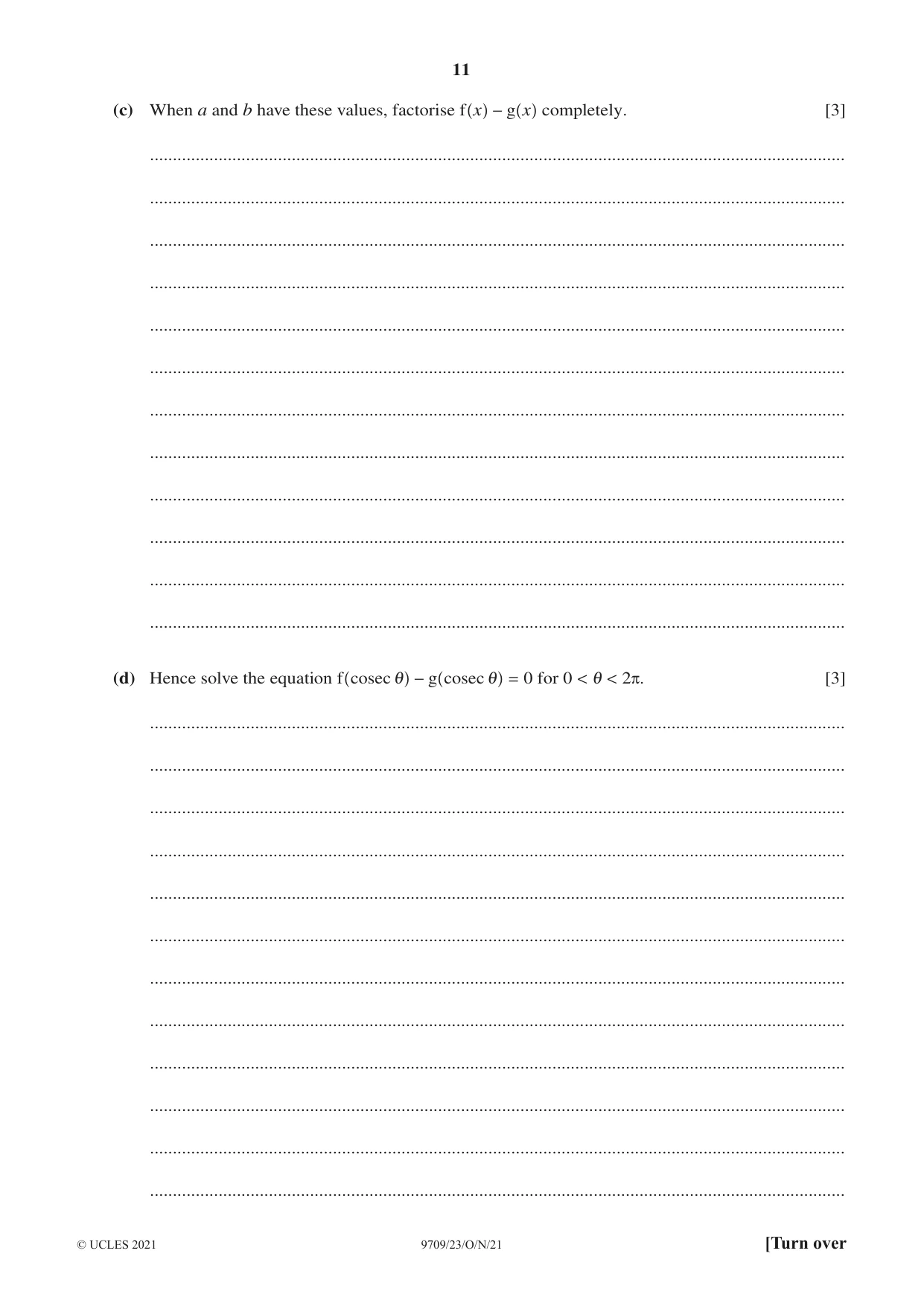 Cambridge A Level Mathematics 9709 2021 Oct/Nov Paper 2 · Variant 3 question paper, page 11 of 16