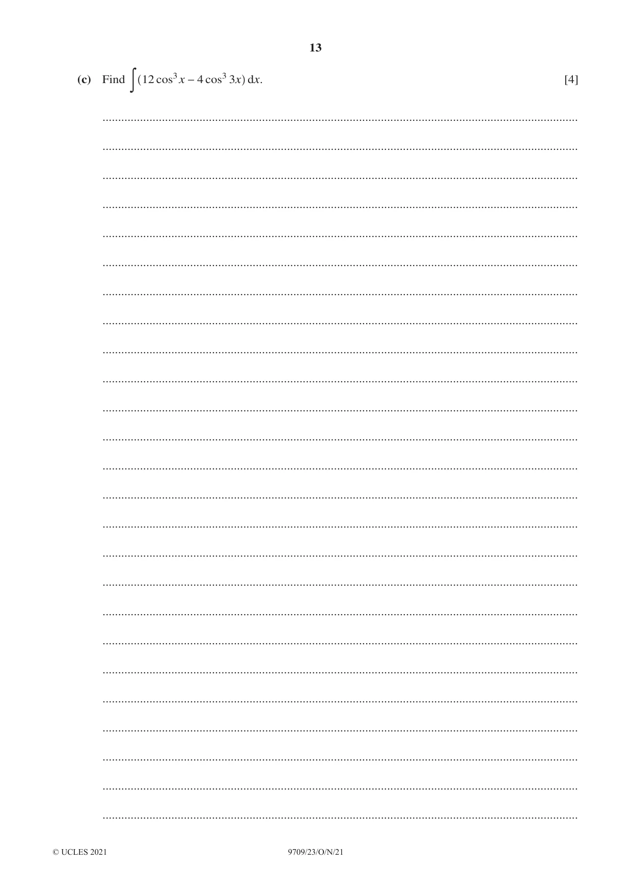Cambridge A Level Mathematics 9709 2021 Oct/Nov Paper 2 · Variant 3 question paper, page 13 of 16
