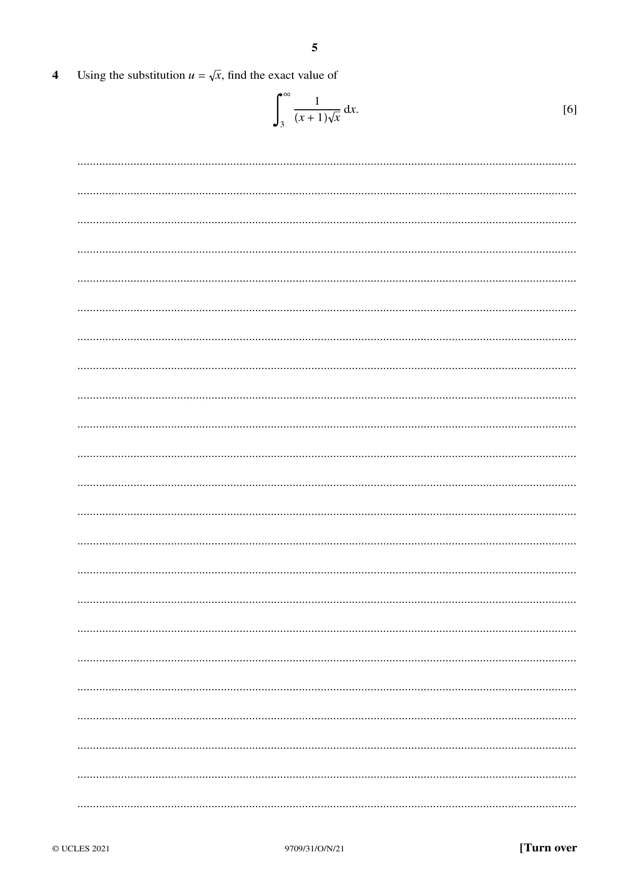 Cambridge A Level Mathematics 9709 2021 Oct/Nov Paper 3 · Variant 1 question paper, page 5 of 16