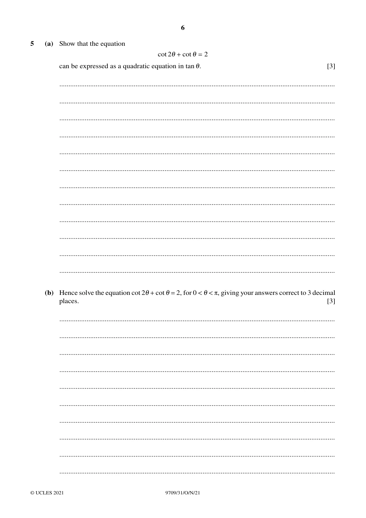 Cambridge A Level Mathematics 9709 2021 Oct/Nov Paper 3 · Variant 1 question paper, page 6 of 16