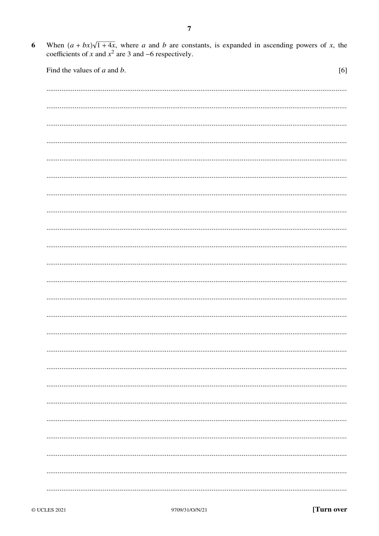 Cambridge A Level Mathematics 9709 2021 Oct/Nov Paper 3 · Variant 1 question paper, page 7 of 16