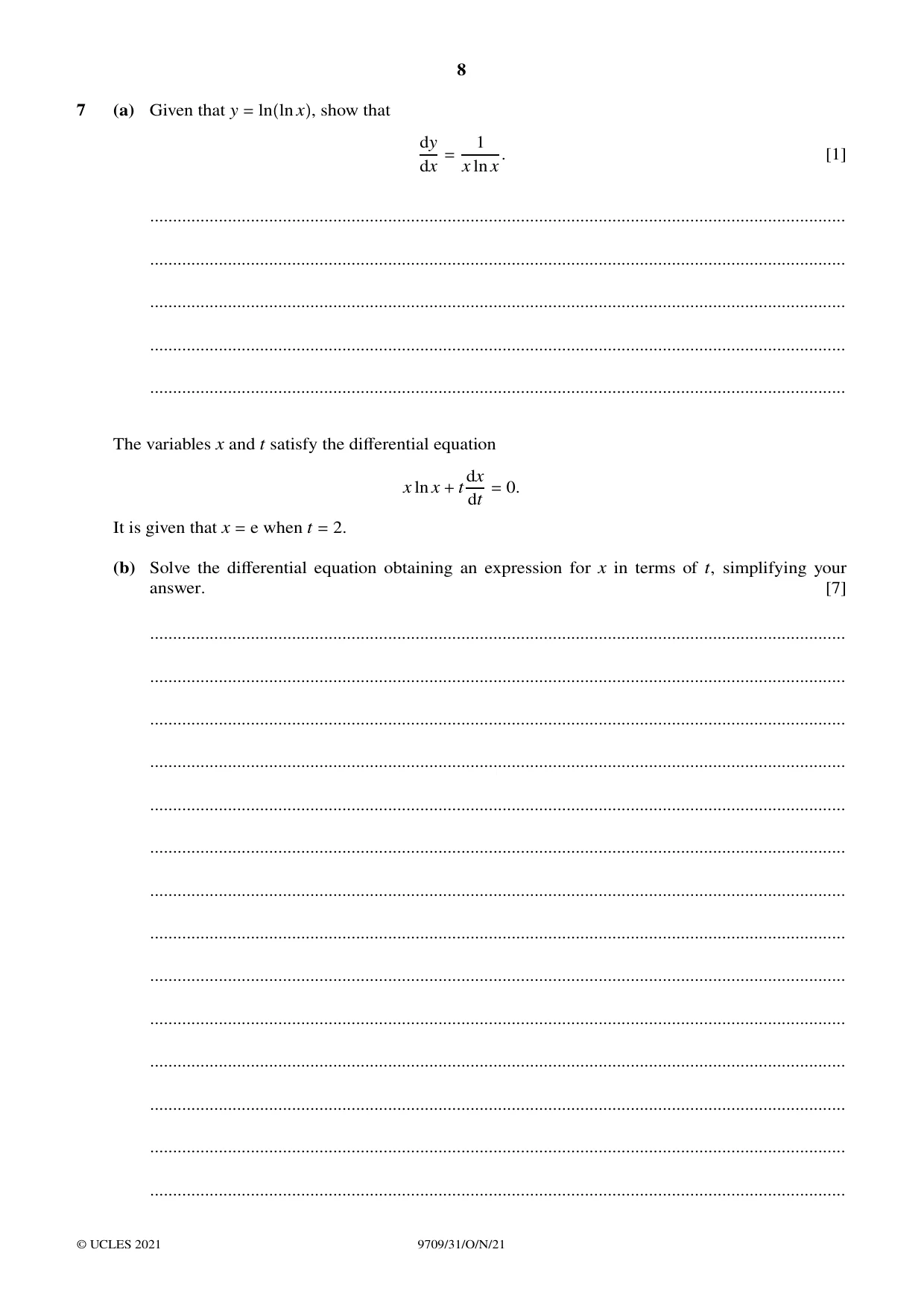 Cambridge A Level Mathematics 9709 2021 Oct/Nov Paper 3 · Variant 1 question paper, page 8 of 16