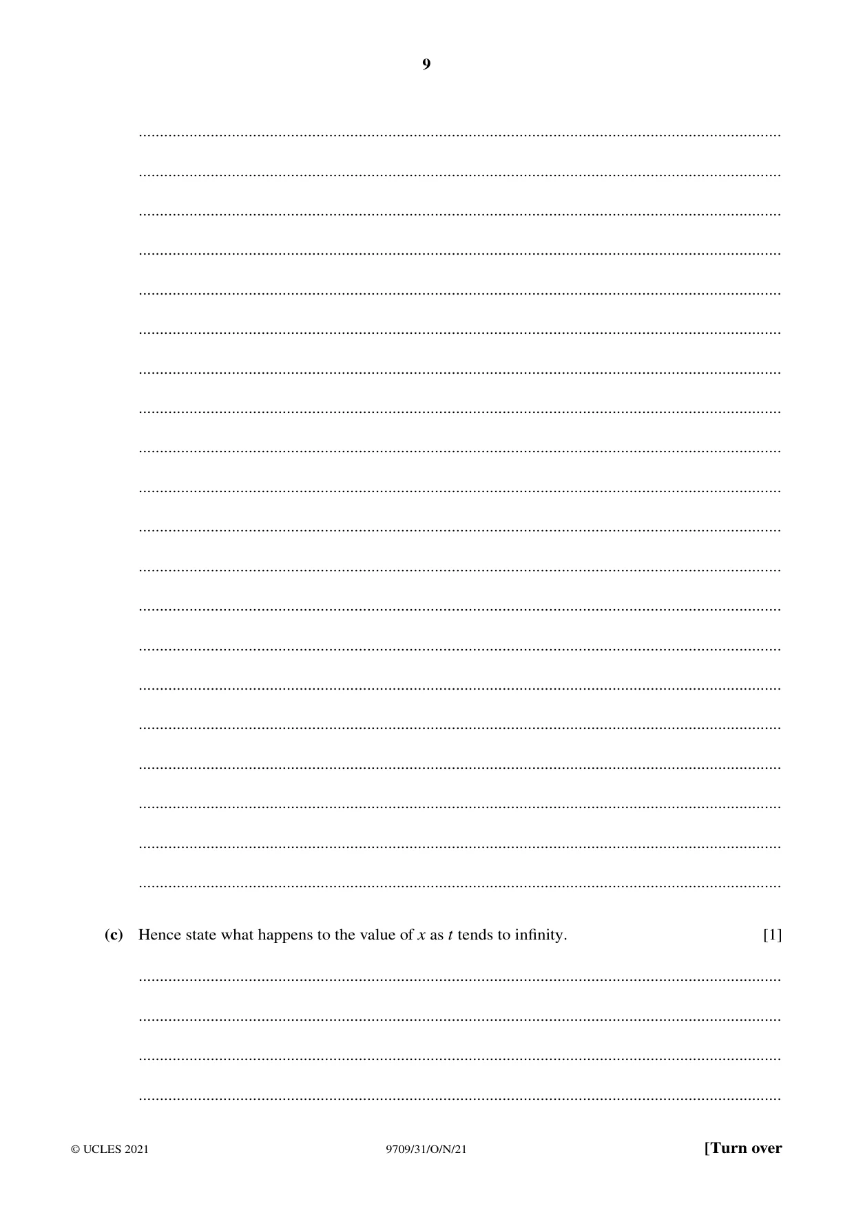 Cambridge A Level Mathematics 9709 2021 Oct/Nov Paper 3 · Variant 1 question paper, page 9 of 16