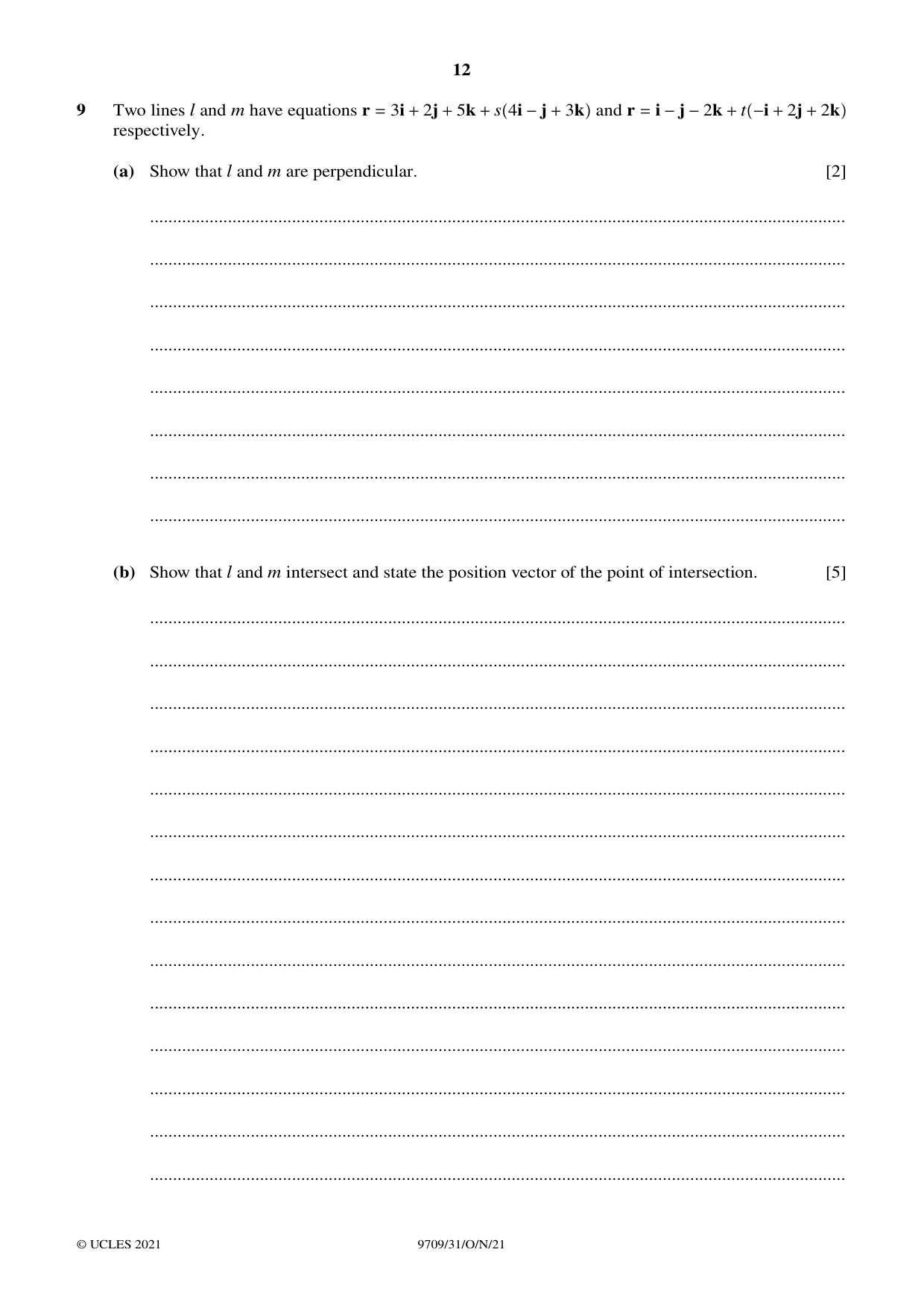 Cambridge A Level Mathematics 9709 2021 Oct/Nov Paper 3 · Variant 1 question paper, page 12 of 16