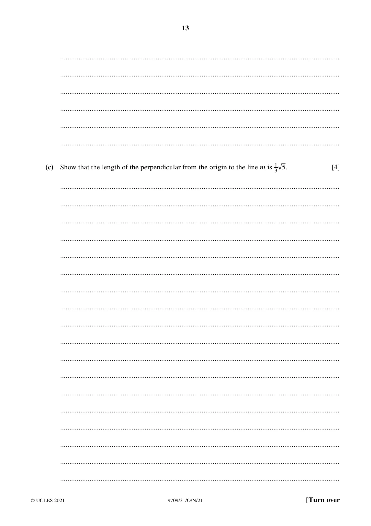 Cambridge A Level Mathematics 9709 2021 Oct/Nov Paper 3 · Variant 1 question paper, page 13 of 16