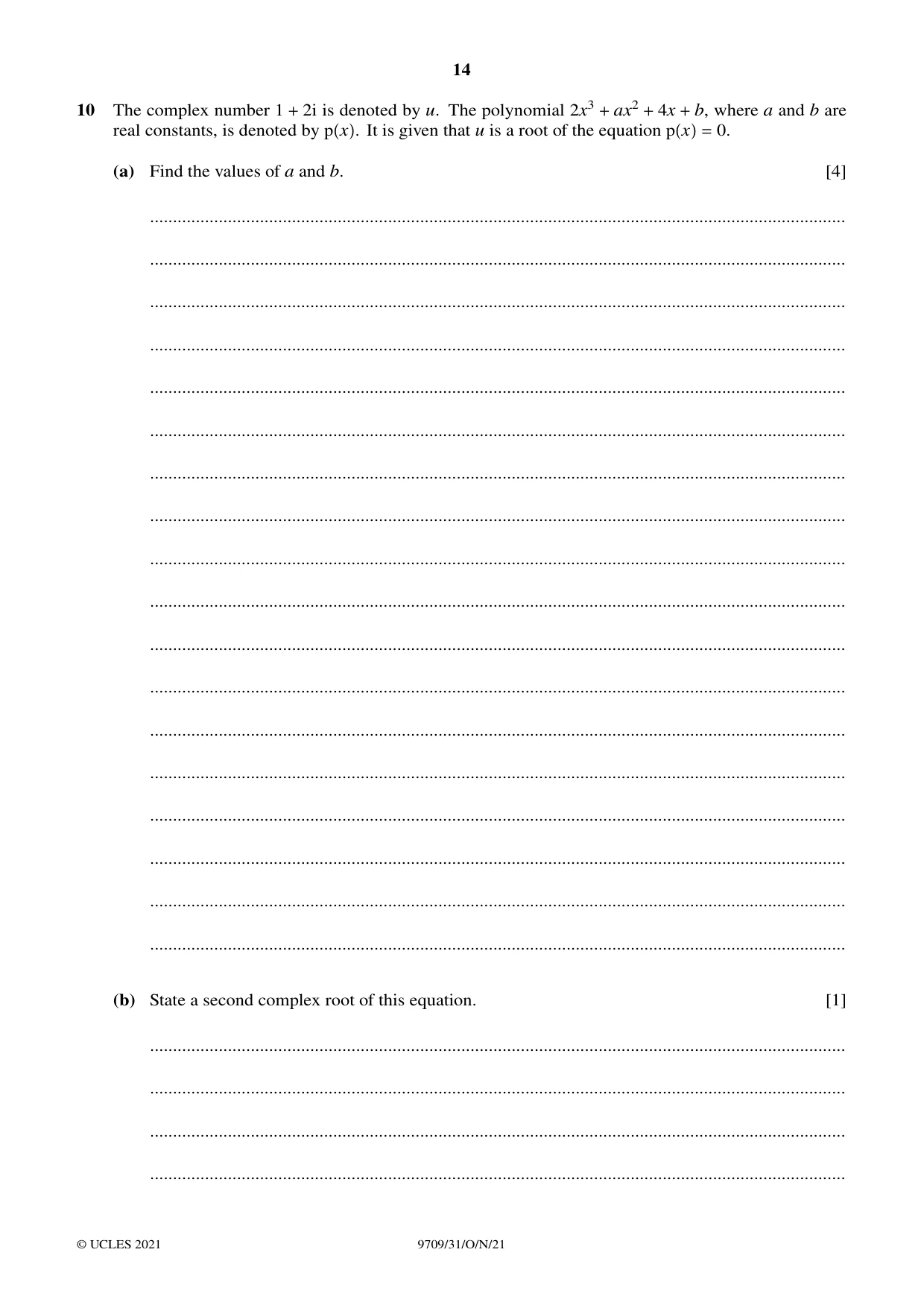 Cambridge A Level Mathematics 9709 2021 Oct/Nov Paper 3 · Variant 1 question paper, page 14 of 16