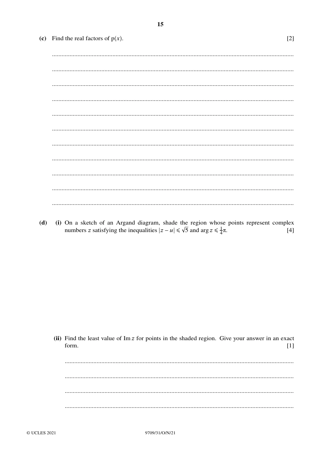 Cambridge A Level Mathematics 9709 2021 Oct/Nov Paper 3 · Variant 1 question paper, page 15 of 16