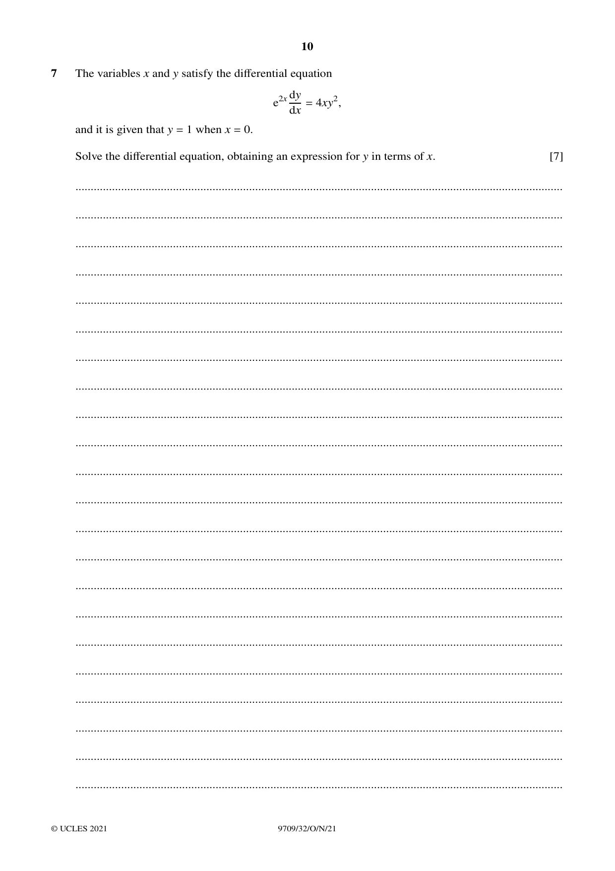 Cambridge A Level Mathematics 9709 2021 Oct/Nov Paper 3 · Variant 2 question paper, page 10 of 20