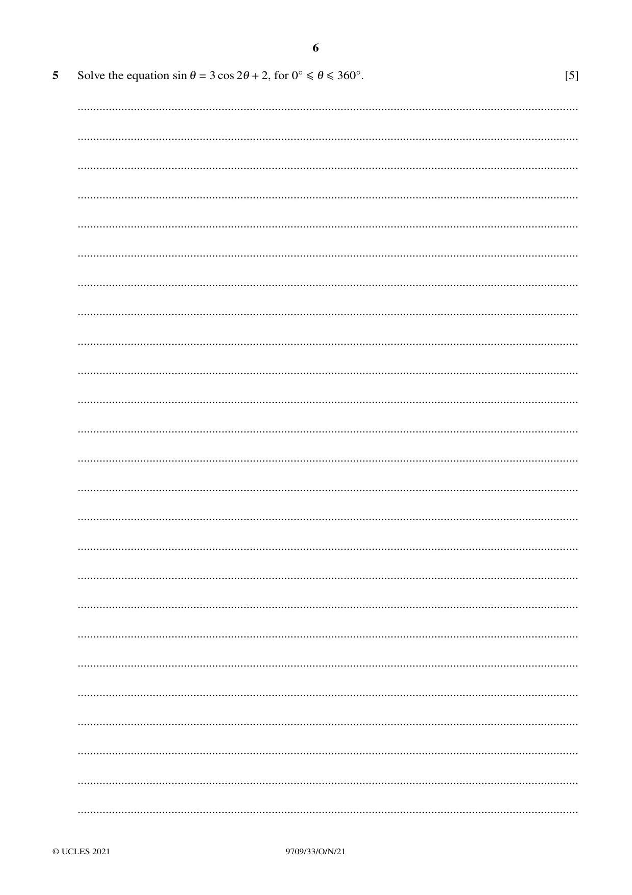 Cambridge A Level Mathematics 9709 2021 Oct/Nov Paper 3 · Variant 3 question paper, page 6 of 20