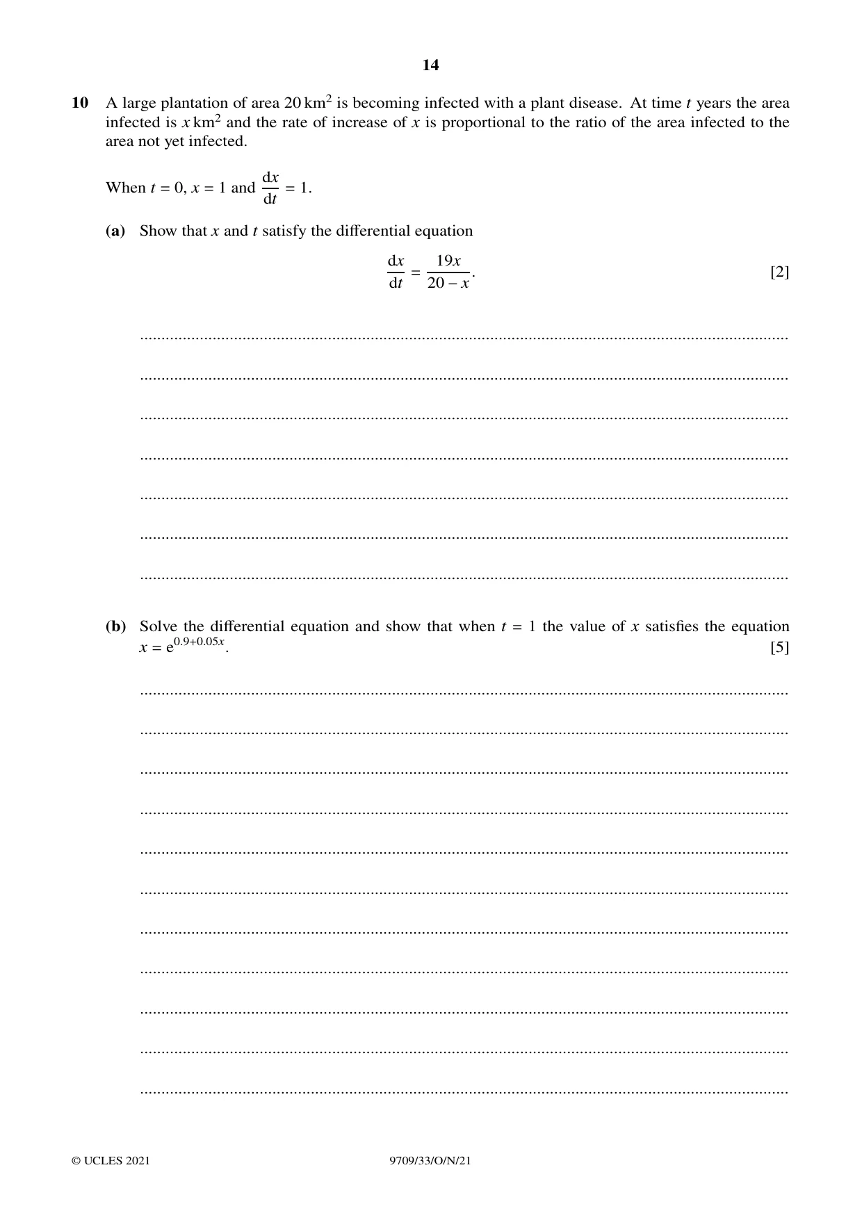 Cambridge A Level Mathematics 9709 2021 Oct/Nov Paper 3 · Variant 3 question paper, page 14 of 20