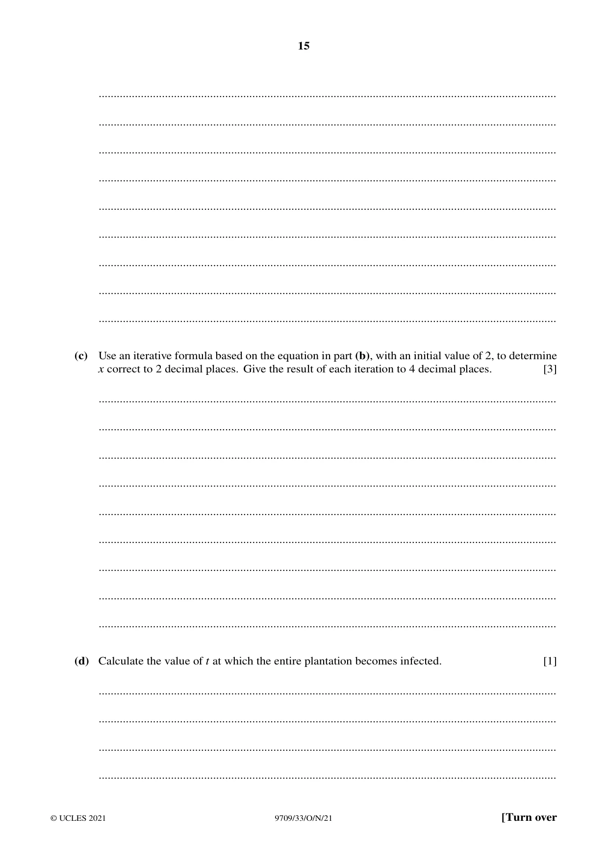 Cambridge A Level Mathematics 9709 2021 Oct/Nov Paper 3 · Variant 3 question paper, page 15 of 20