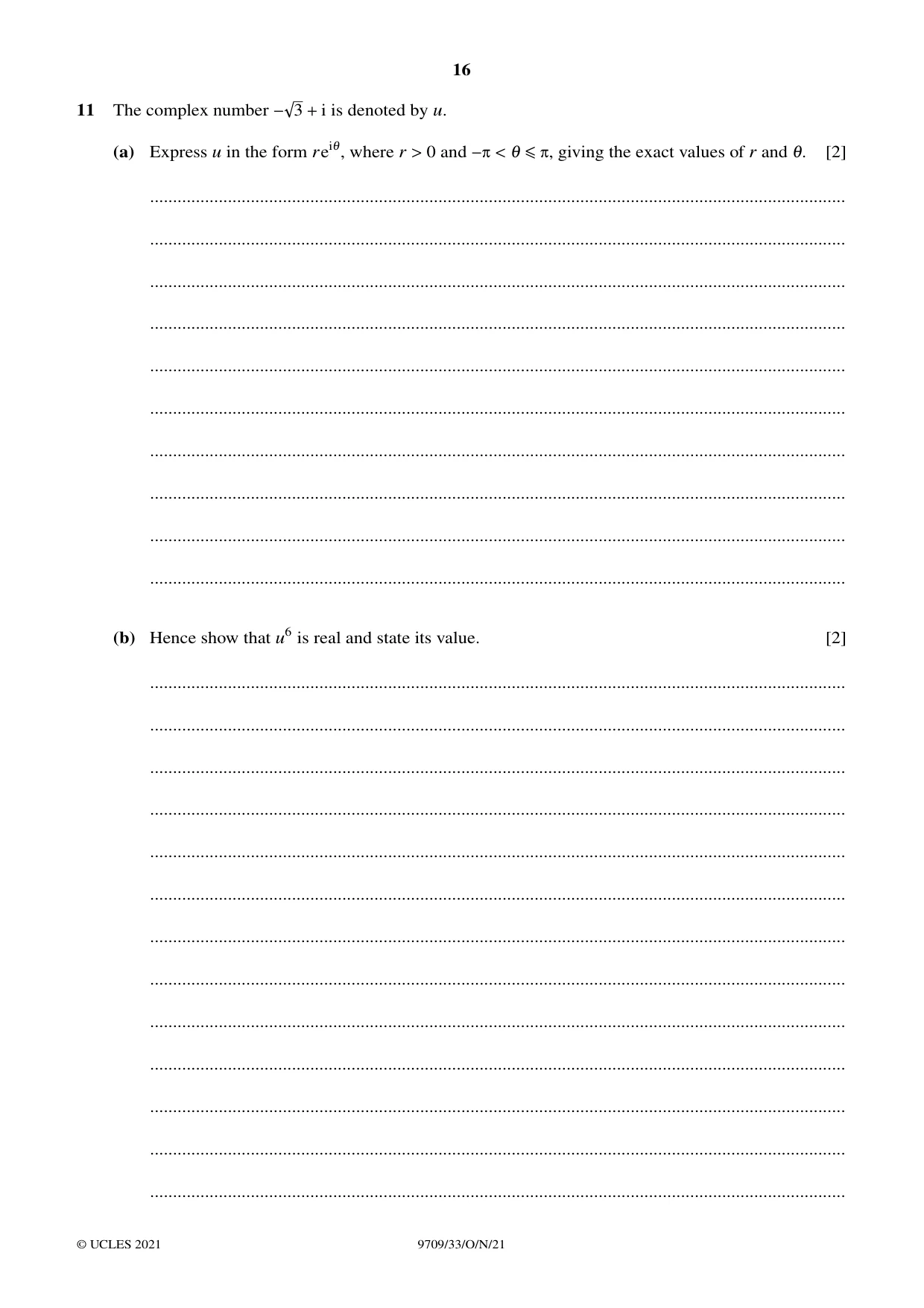 Cambridge A Level Mathematics 9709 2021 Oct/Nov Paper 3 · Variant 3 question paper, page 16 of 20
