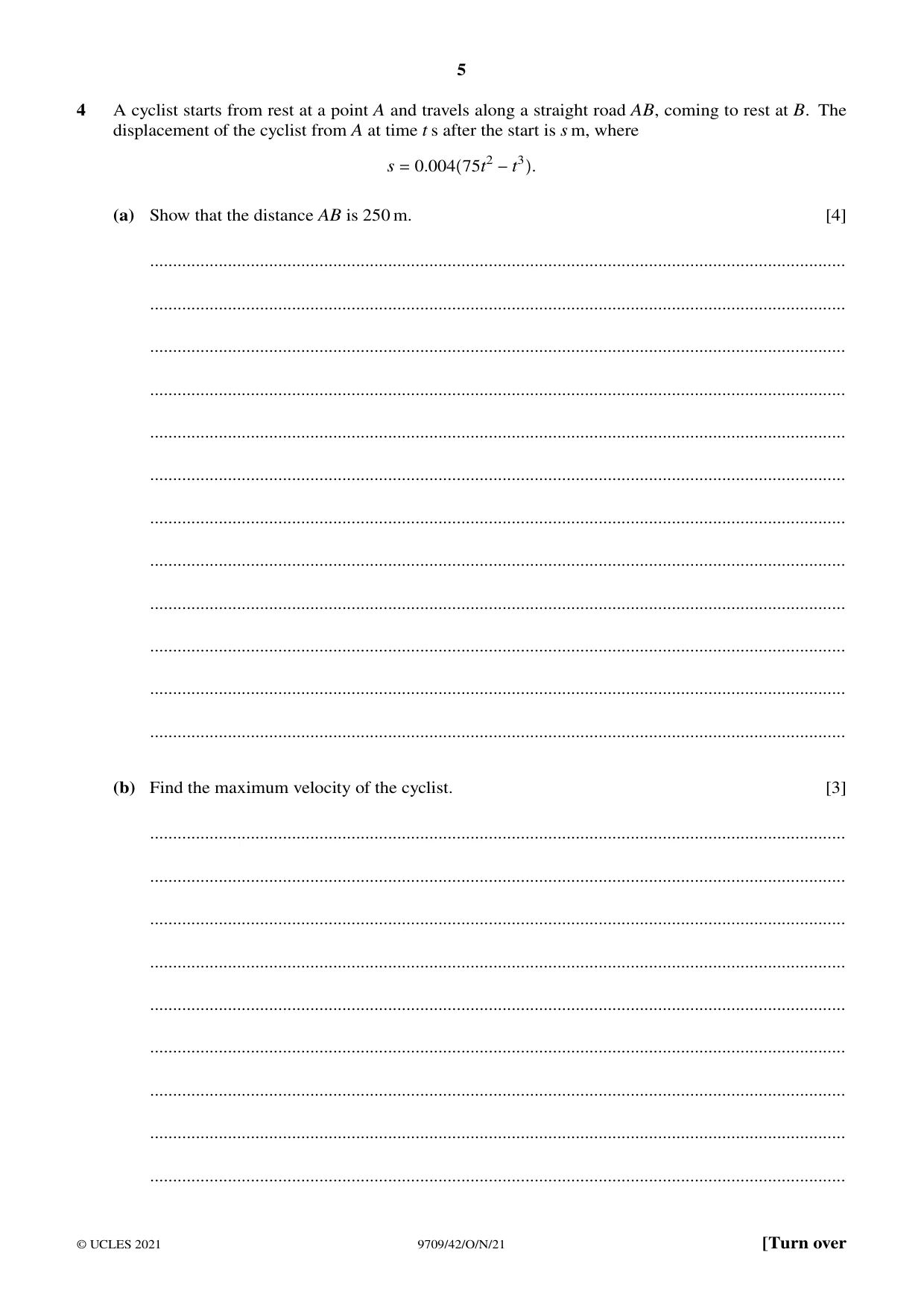 Cambridge A Level Mathematics 9709 2021 Oct/Nov Paper 4 · Variant 2 question paper, page 5 of 12