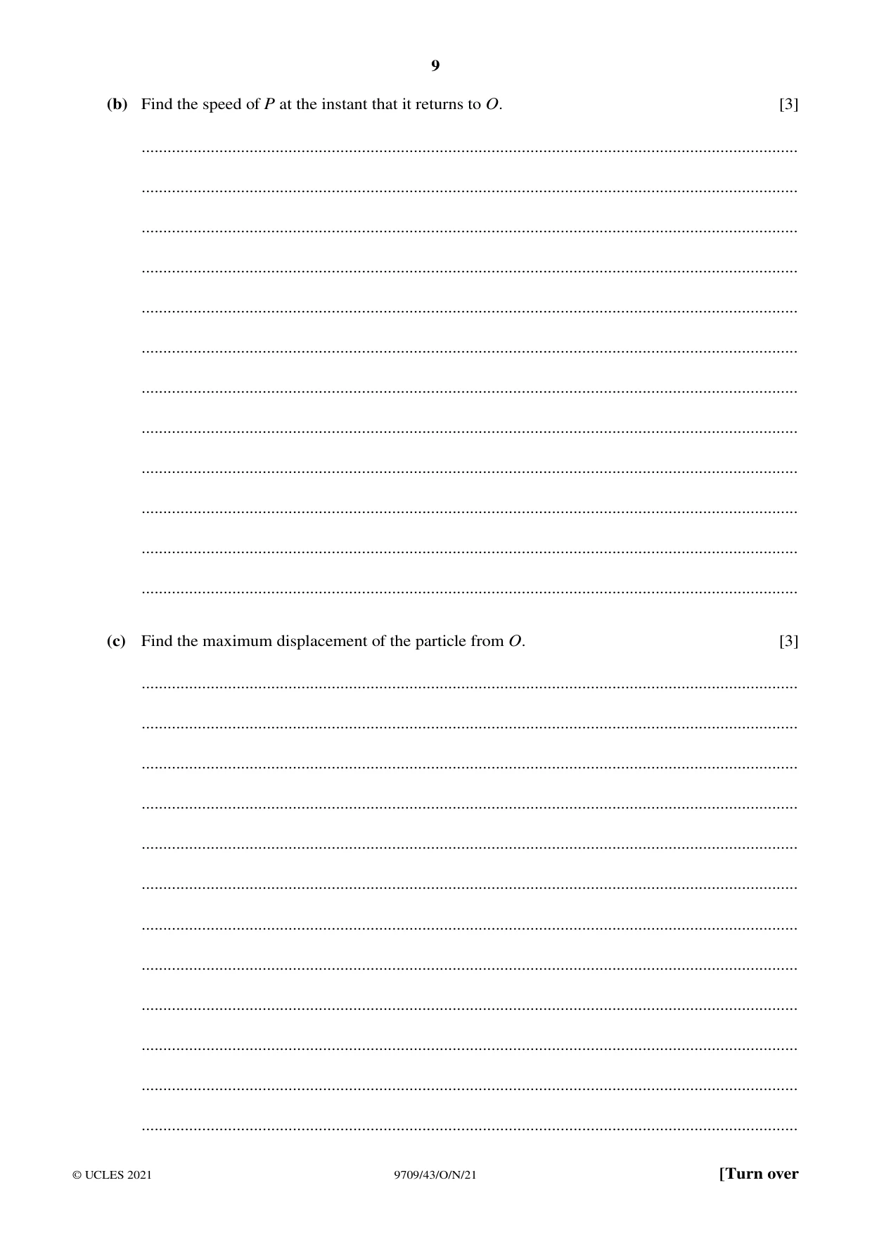 Cambridge A Level Mathematics 9709 2021 Oct/Nov Paper 4 · Variant 3 question paper, page 9 of 12
