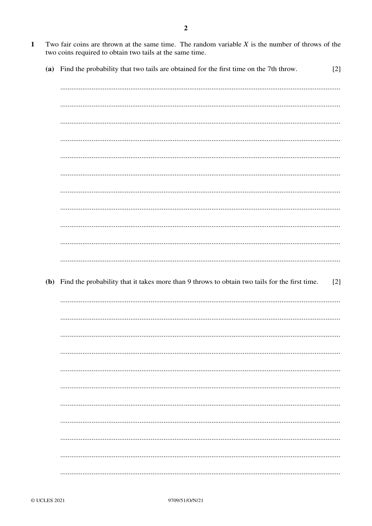 Cambridge A Level Mathematics 9709 2021 Oct/Nov Paper 5 · Variant 1 question paper, page 2 of 12