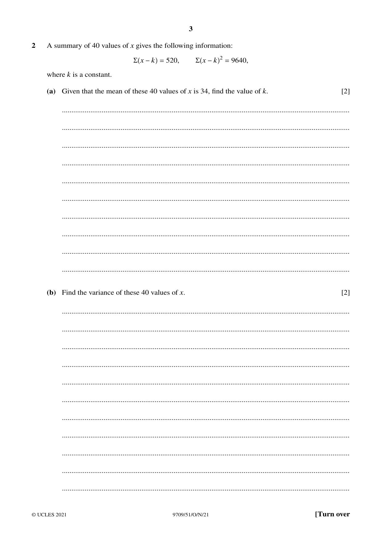 Cambridge A Level Mathematics 9709 2021 Oct/Nov Paper 5 · Variant 1 question paper, page 3 of 12