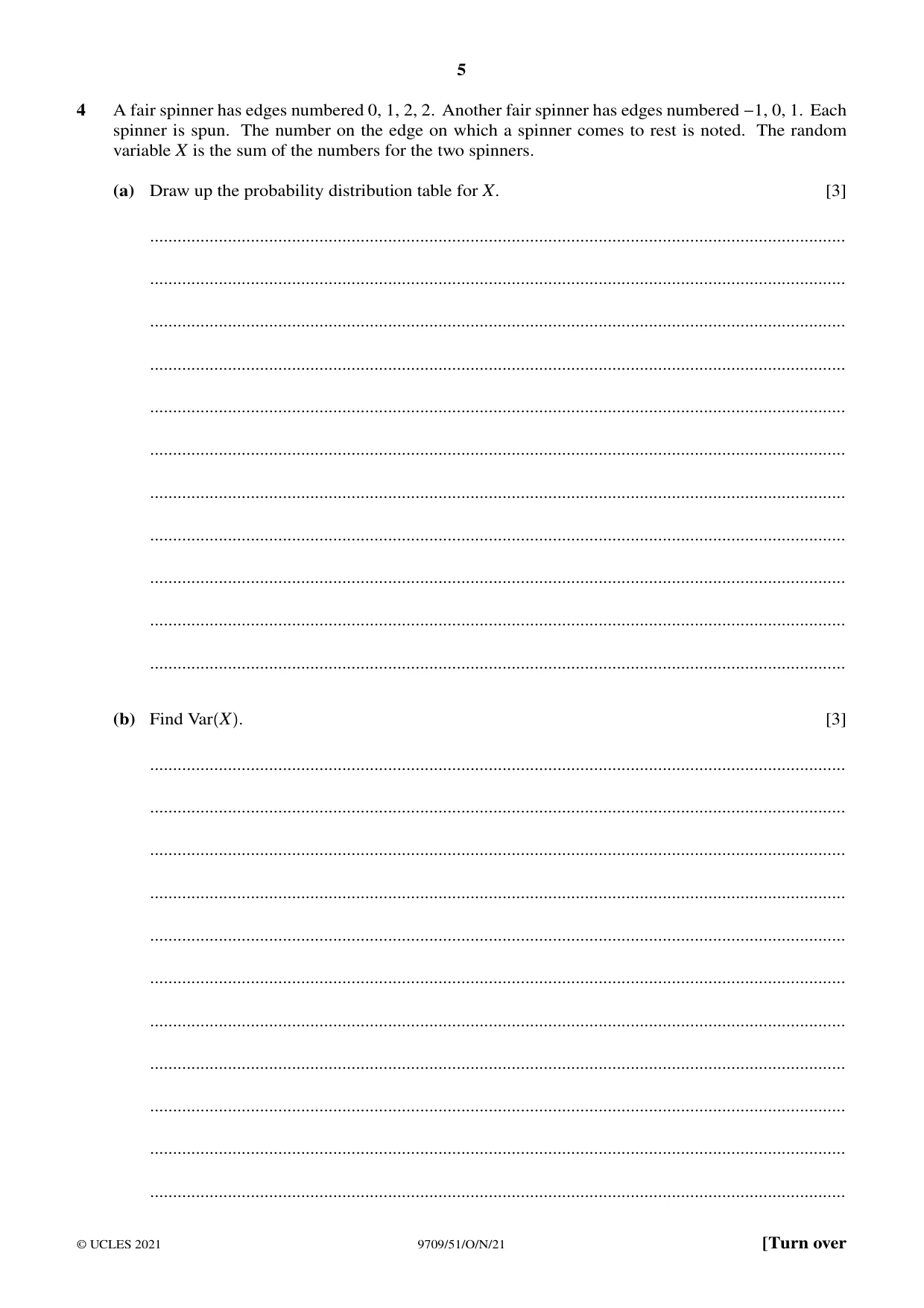 Cambridge A Level Mathematics 9709 2021 Oct/Nov Paper 5 · Variant 1 question paper, page 5 of 12