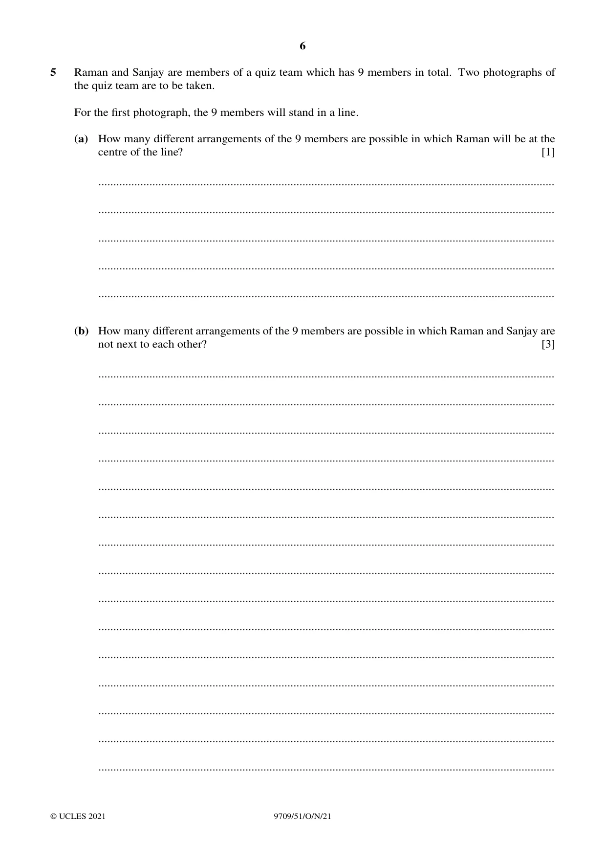 Cambridge A Level Mathematics 9709 2021 Oct/Nov Paper 5 · Variant 1 question paper, page 6 of 12