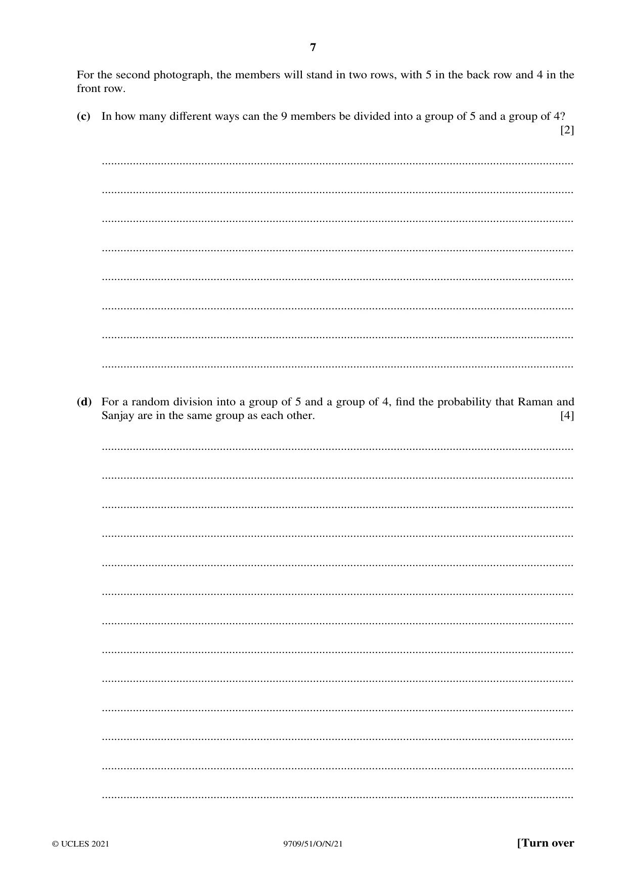 Cambridge A Level Mathematics 9709 2021 Oct/Nov Paper 5 · Variant 1 question paper, page 7 of 12