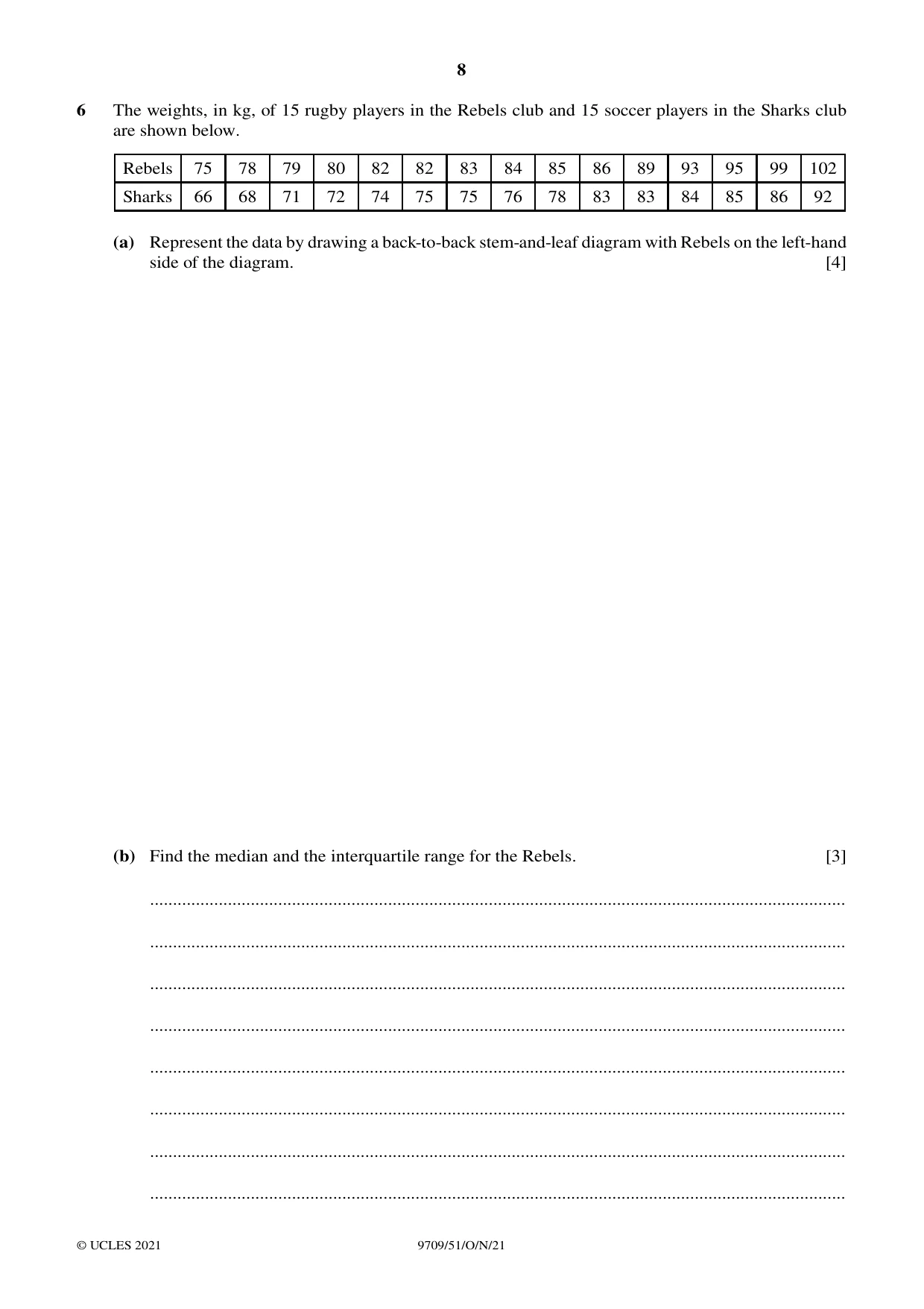 Cambridge A Level Mathematics 9709 2021 Oct/Nov Paper 5 · Variant 1 question paper, page 8 of 12
