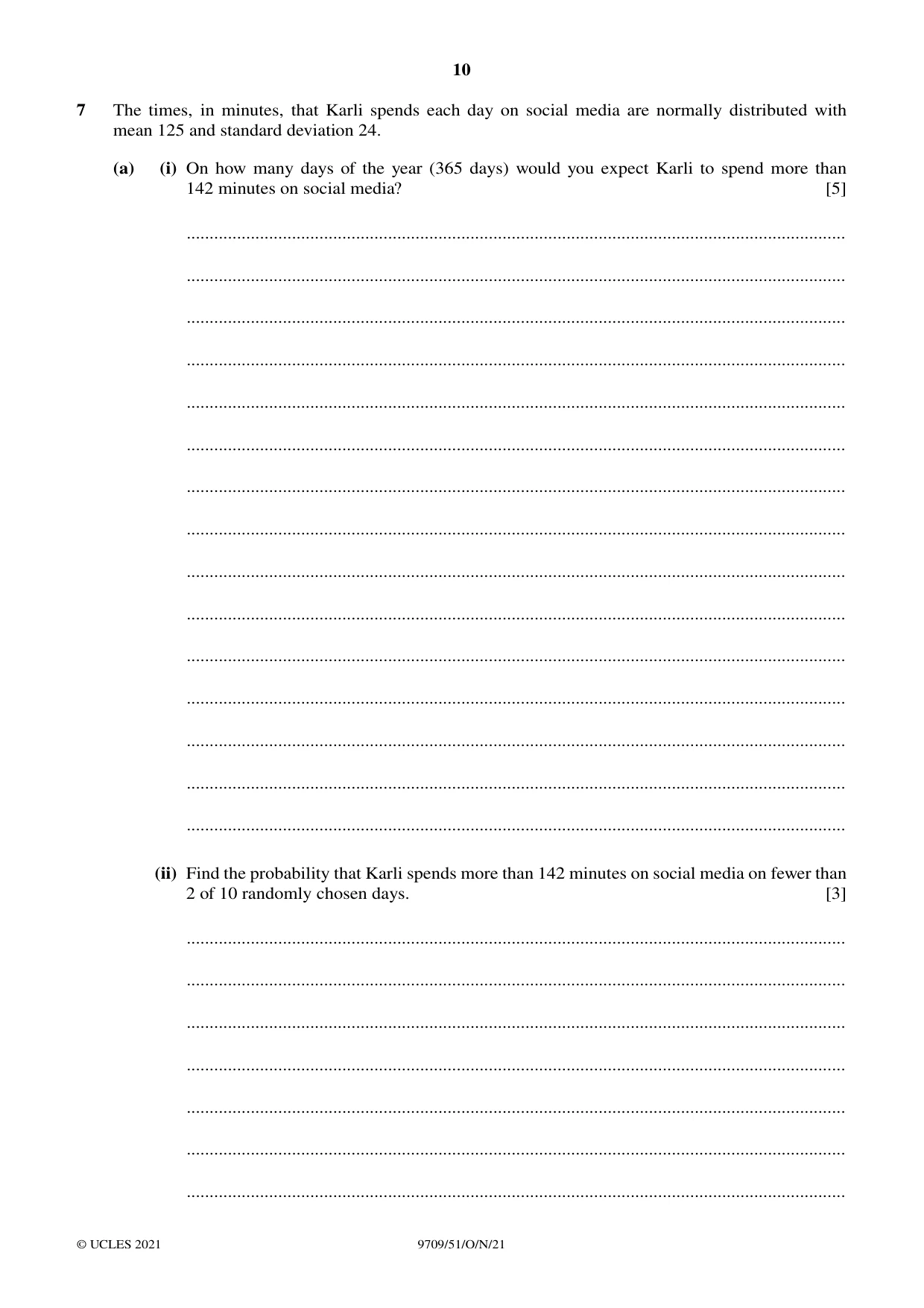 Cambridge A Level Mathematics 9709 2021 Oct/Nov Paper 5 · Variant 1 question paper, page 10 of 12