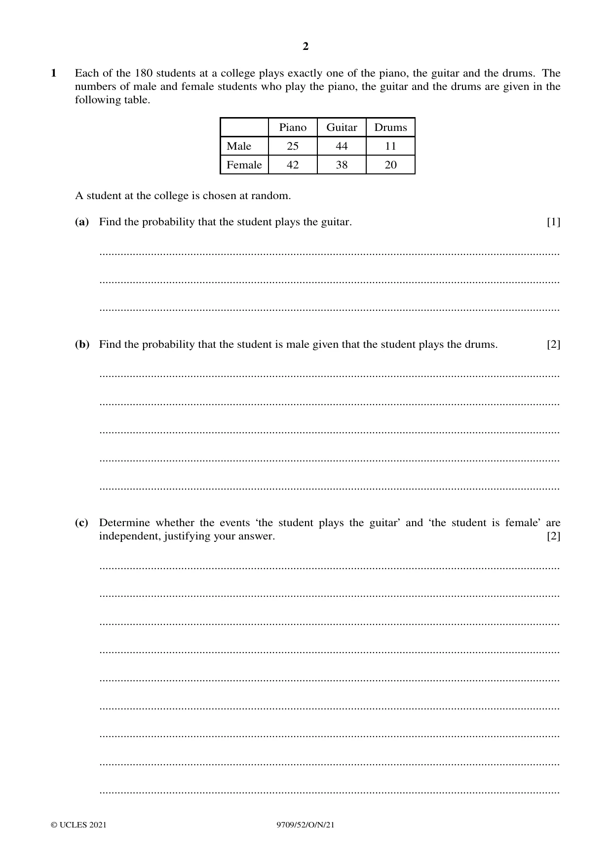 Cambridge A Level Mathematics 9709 2021 Oct/Nov Paper 5 · Variant 2 question paper, page 2 of 12