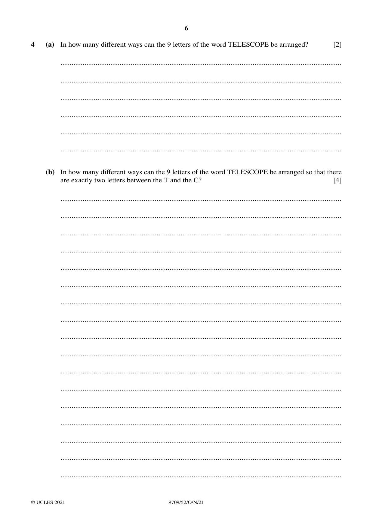 Cambridge A Level Mathematics 9709 2021 Oct/Nov Paper 5 · Variant 2 question paper, page 6 of 12