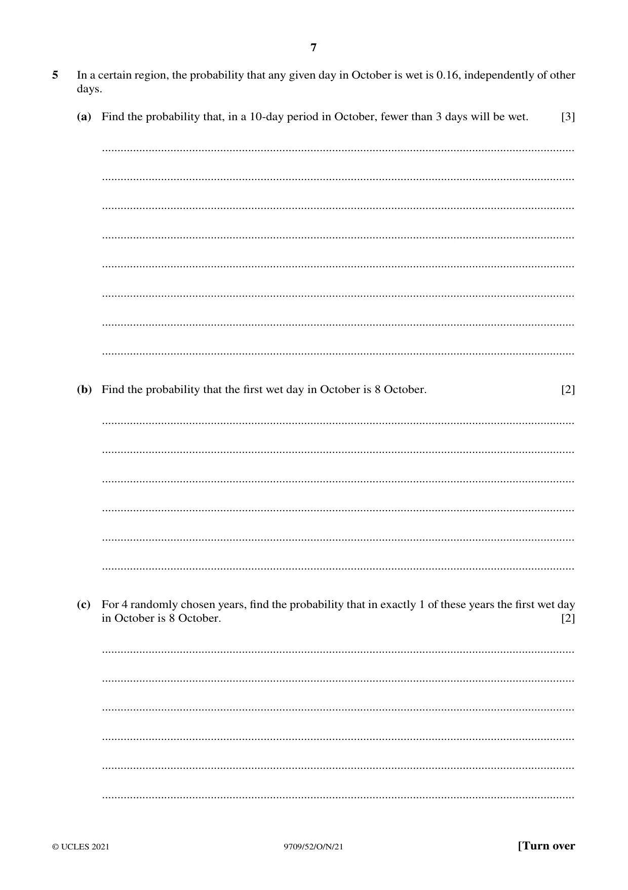 Cambridge A Level Mathematics 9709 2021 Oct/Nov Paper 5 · Variant 2 question paper, page 7 of 12