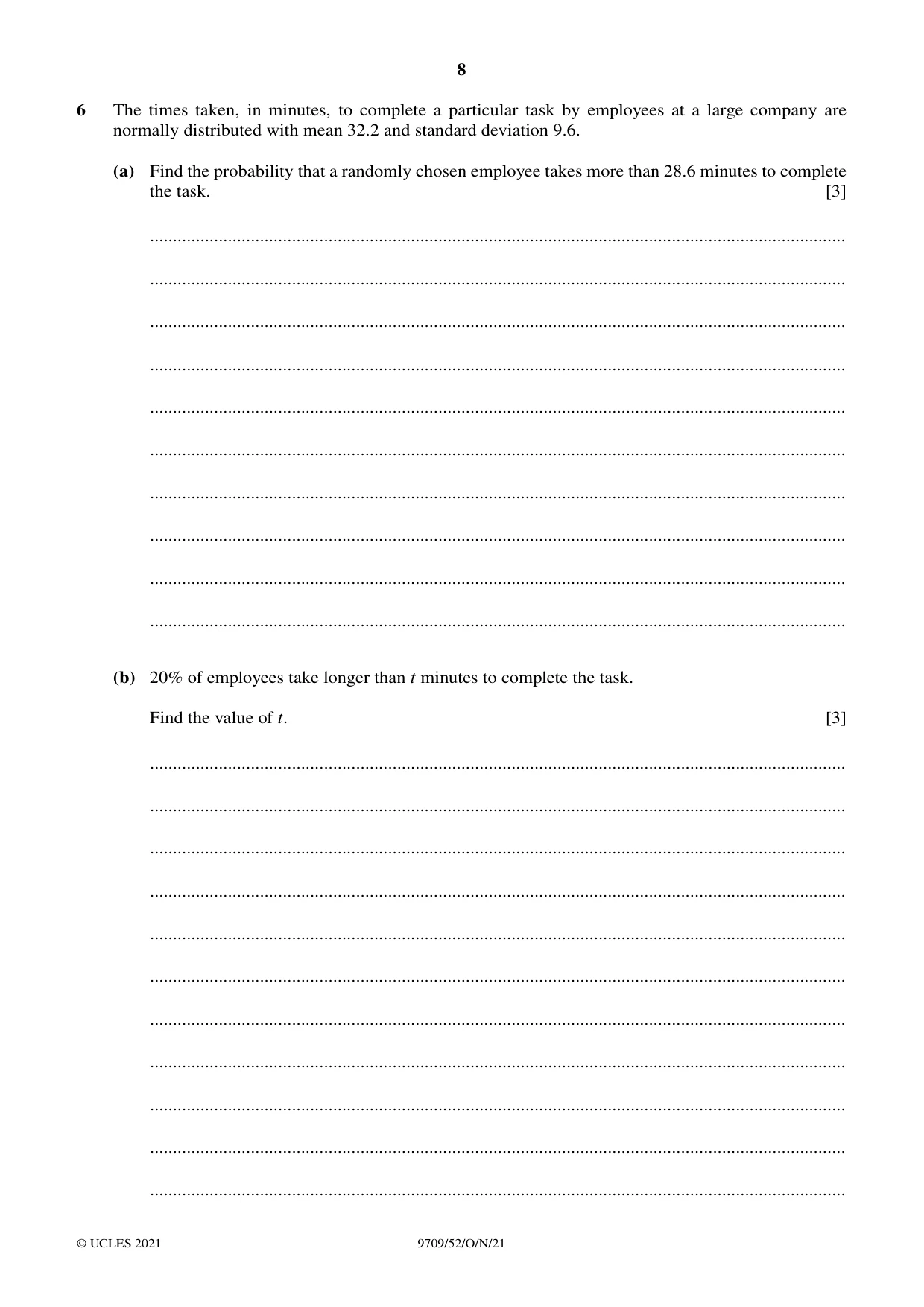 Cambridge A Level Mathematics 9709 2021 Oct/Nov Paper 5 · Variant 2 question paper, page 8 of 12