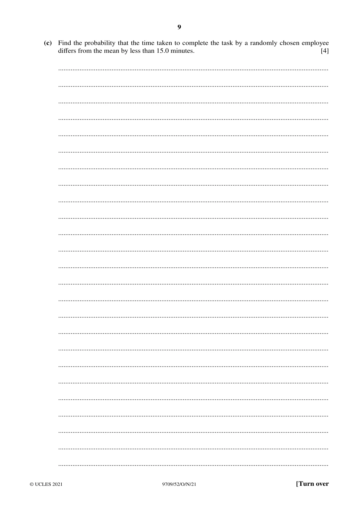 Cambridge A Level Mathematics 9709 2021 Oct/Nov Paper 5 · Variant 2 question paper, page 9 of 12