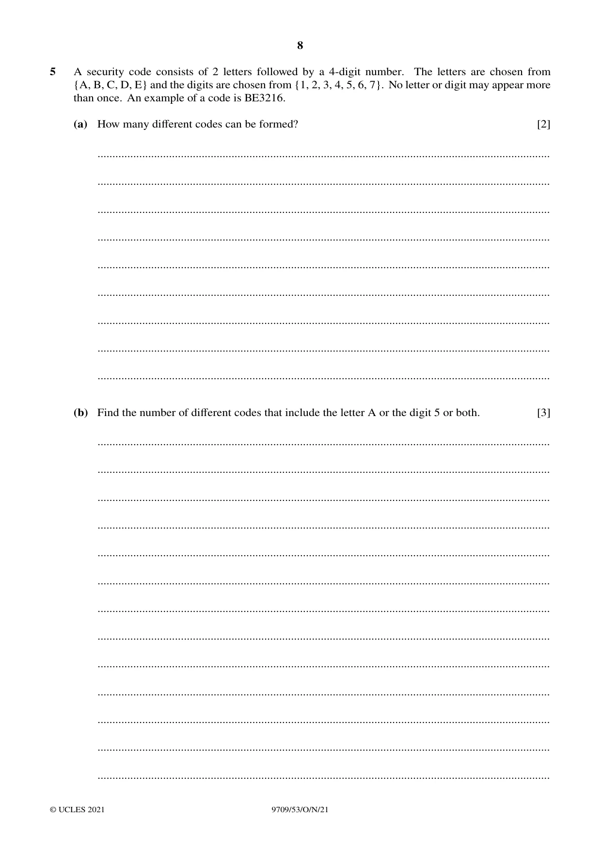 Cambridge A Level Mathematics 9709 2021 Oct/Nov Paper 5 · Variant 3 question paper, page 8 of 16