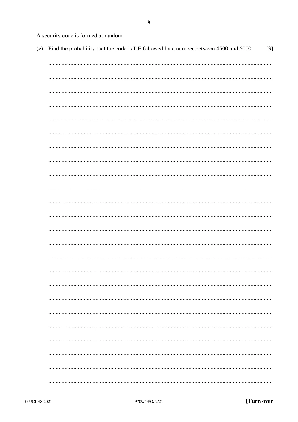 Cambridge A Level Mathematics 9709 2021 Oct/Nov Paper 5 · Variant 3 question paper, page 9 of 16