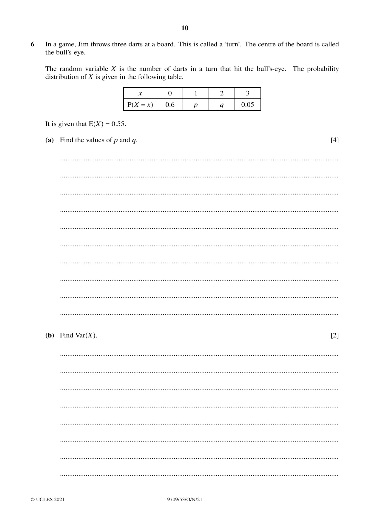 Cambridge A Level Mathematics 9709 2021 Oct/Nov Paper 5 · Variant 3 question paper, page 10 of 16