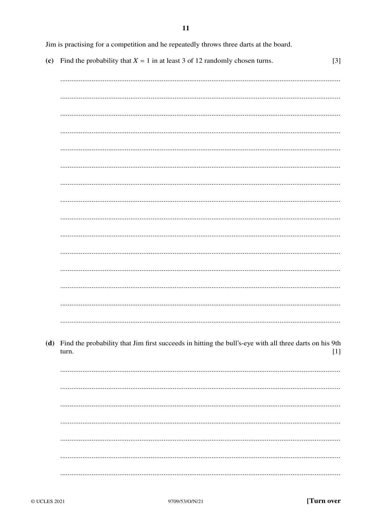 Cambridge A Level Mathematics 9709 2021 Oct/Nov Paper 5 · Variant 3 question paper, page 11 of 16