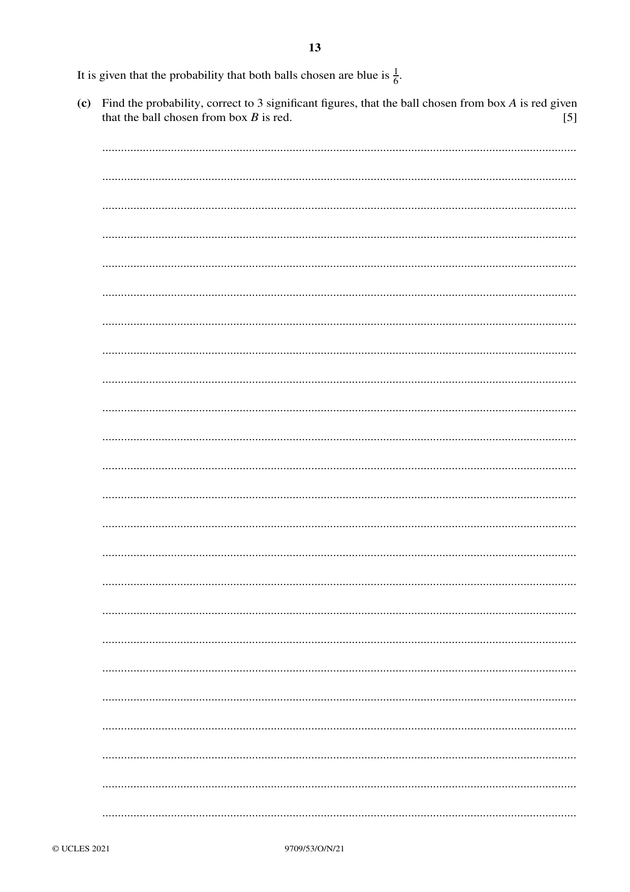 Cambridge A Level Mathematics 9709 2021 Oct/Nov Paper 5 · Variant 3 question paper, page 13 of 16