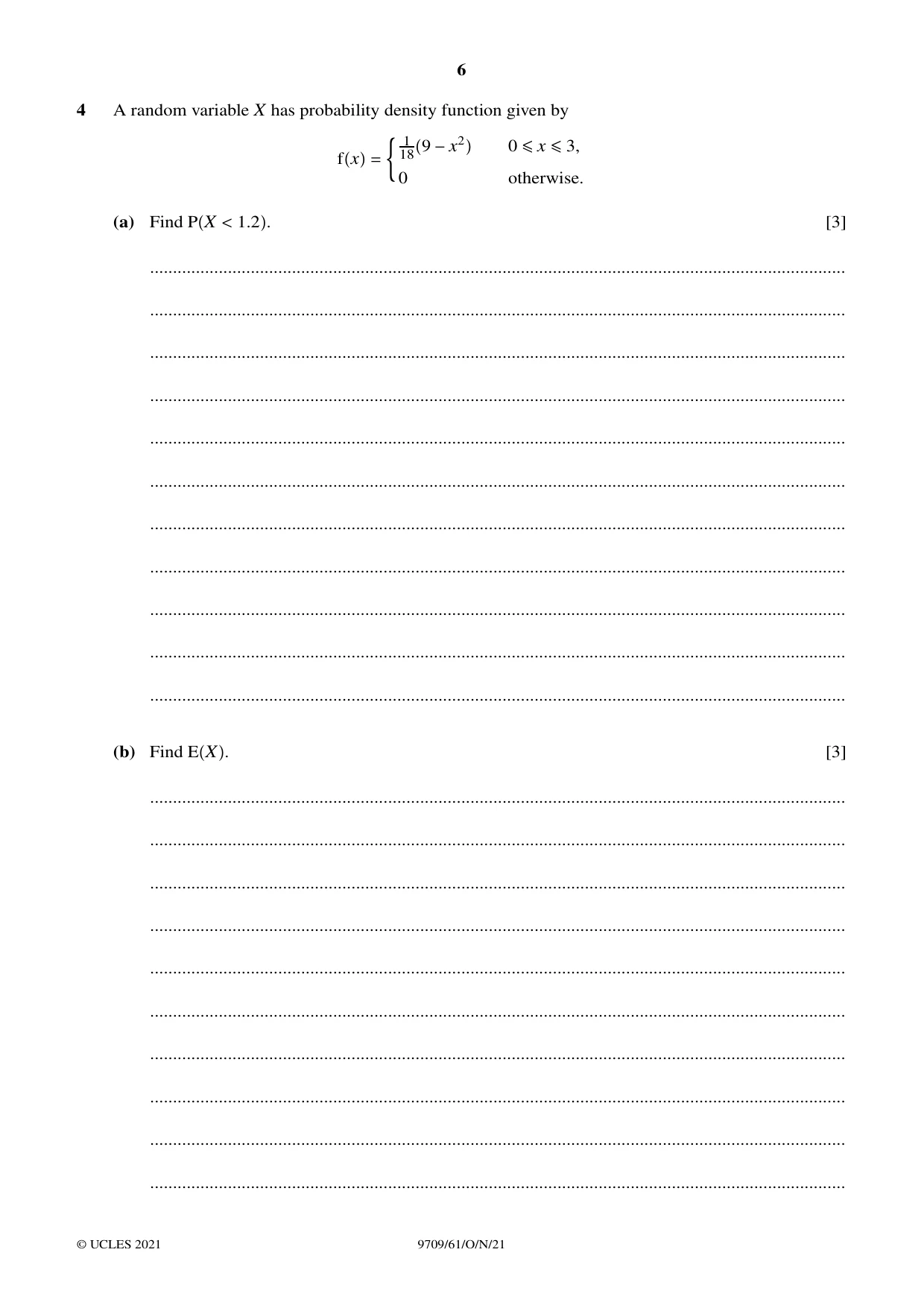 Cambridge A Level Mathematics 9709 2021 Oct/Nov Paper 6 · Variant 1 question paper, page 6 of 16