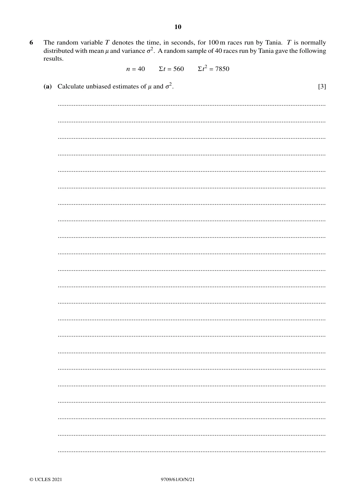 Cambridge A Level Mathematics 9709 2021 Oct/Nov Paper 6 · Variant 1 question paper, page 10 of 16