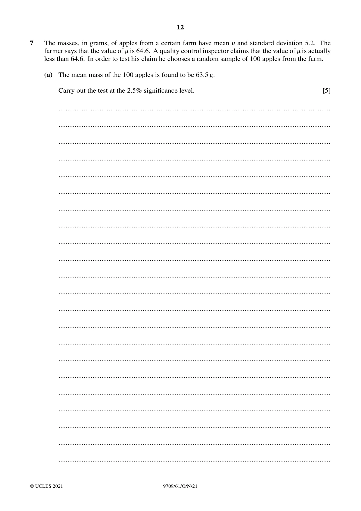 Cambridge A Level Mathematics 9709 2021 Oct/Nov Paper 6 · Variant 1 question paper, page 12 of 16