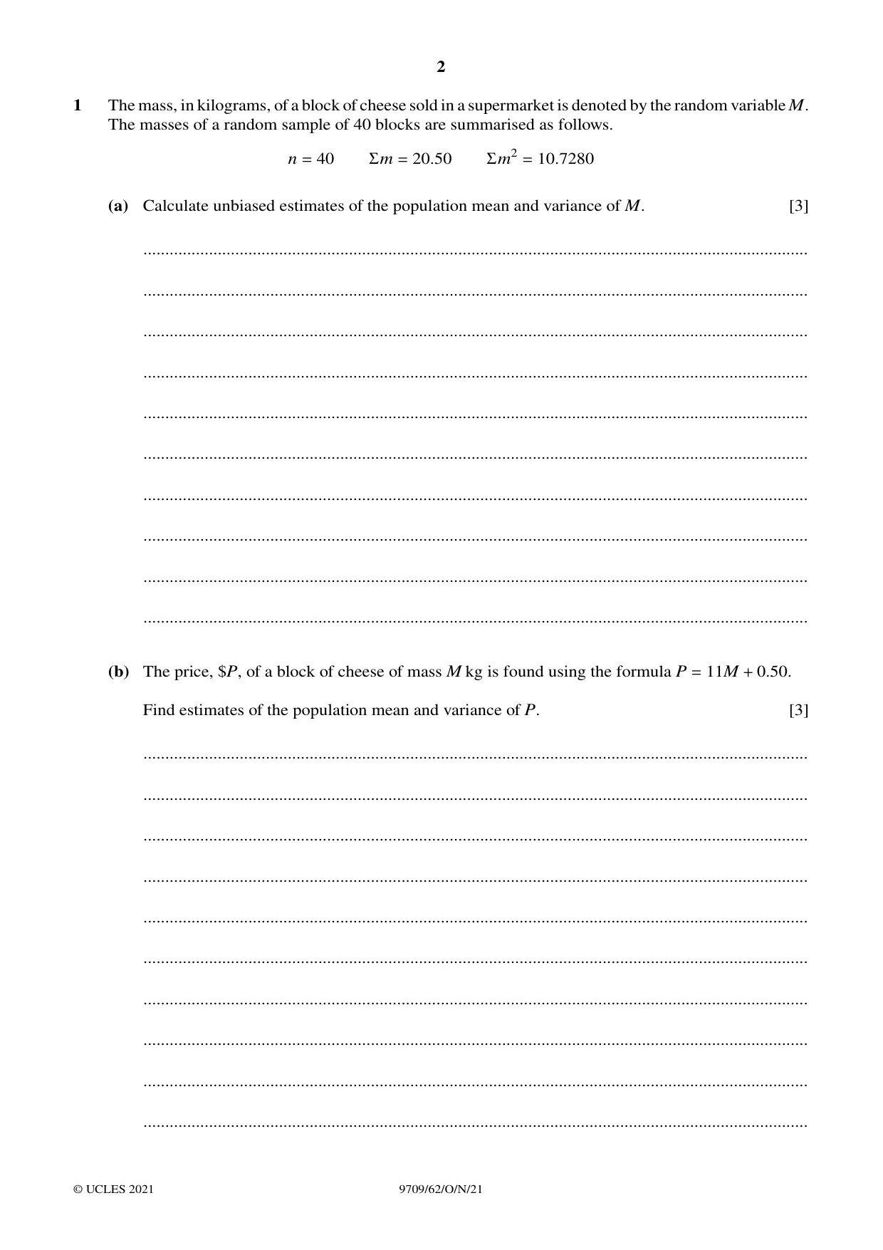 Cambridge A Level Mathematics 9709 2021 Oct/Nov Paper 6 · Variant 2 question paper, page 2 of 12