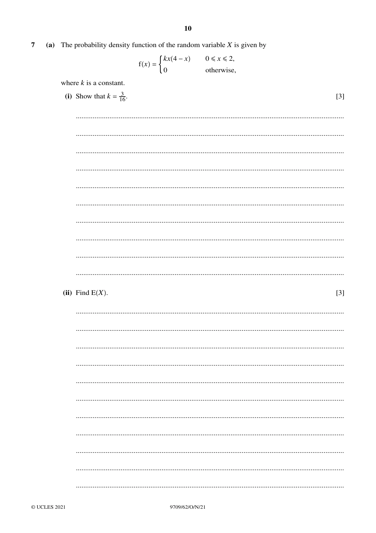Cambridge A Level Mathematics 9709 2021 Oct/Nov Paper 6 · Variant 2 question paper, page 10 of 12