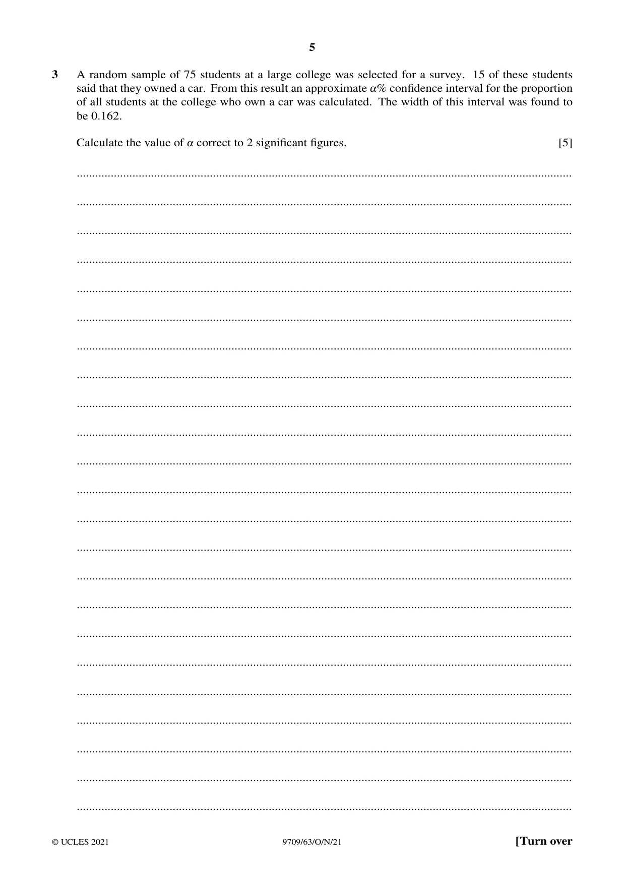 Cambridge A Level Mathematics 9709 2021 Oct/Nov Paper 6 · Variant 3 question paper, page 5 of 16