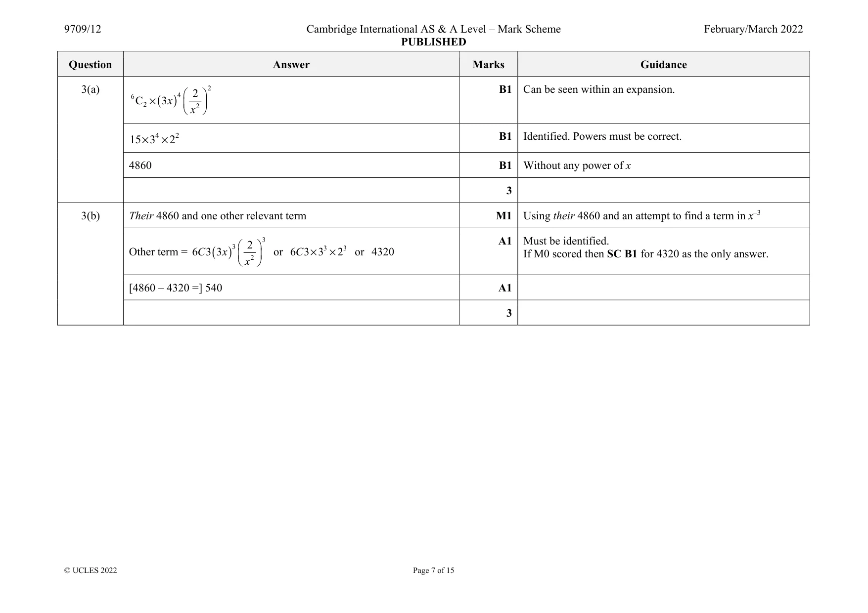 Mark scheme, page 7 of 15