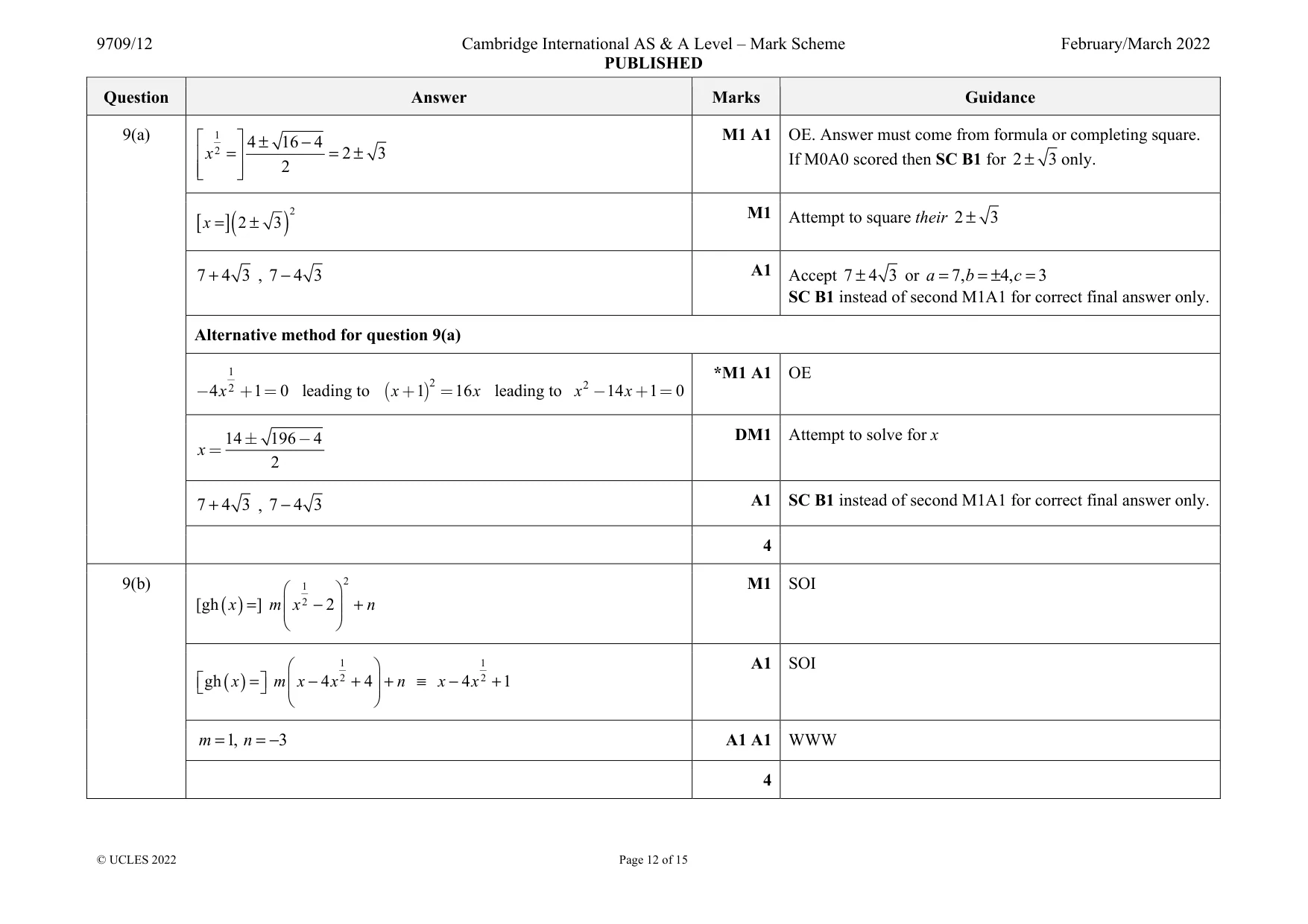 Mark scheme, page 12 of 15